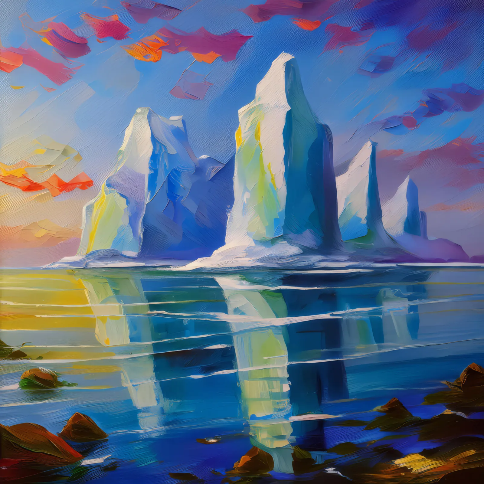 Polar Ice Reflections, a palette-knife oil landscape by Emma Mickelberg