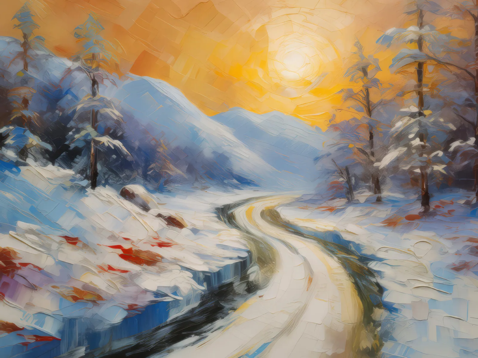 Polar Ice Road, a palette-knife oil landscape by Emma Mickelberg