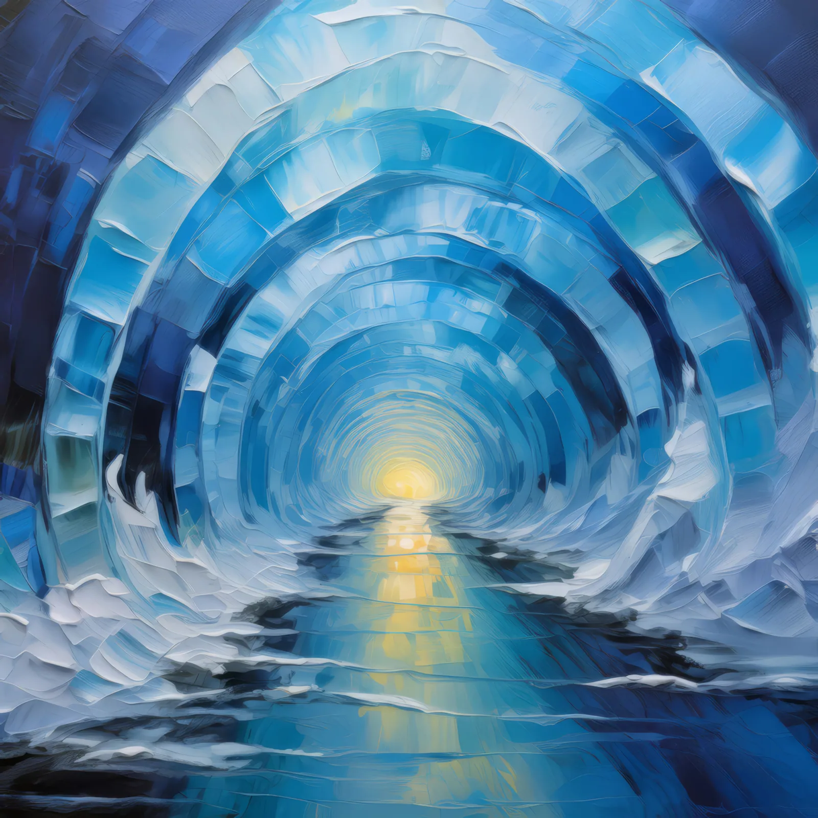 Polar Ice Tunnel, a palette-knife oil landscape by Emma Mickelberg