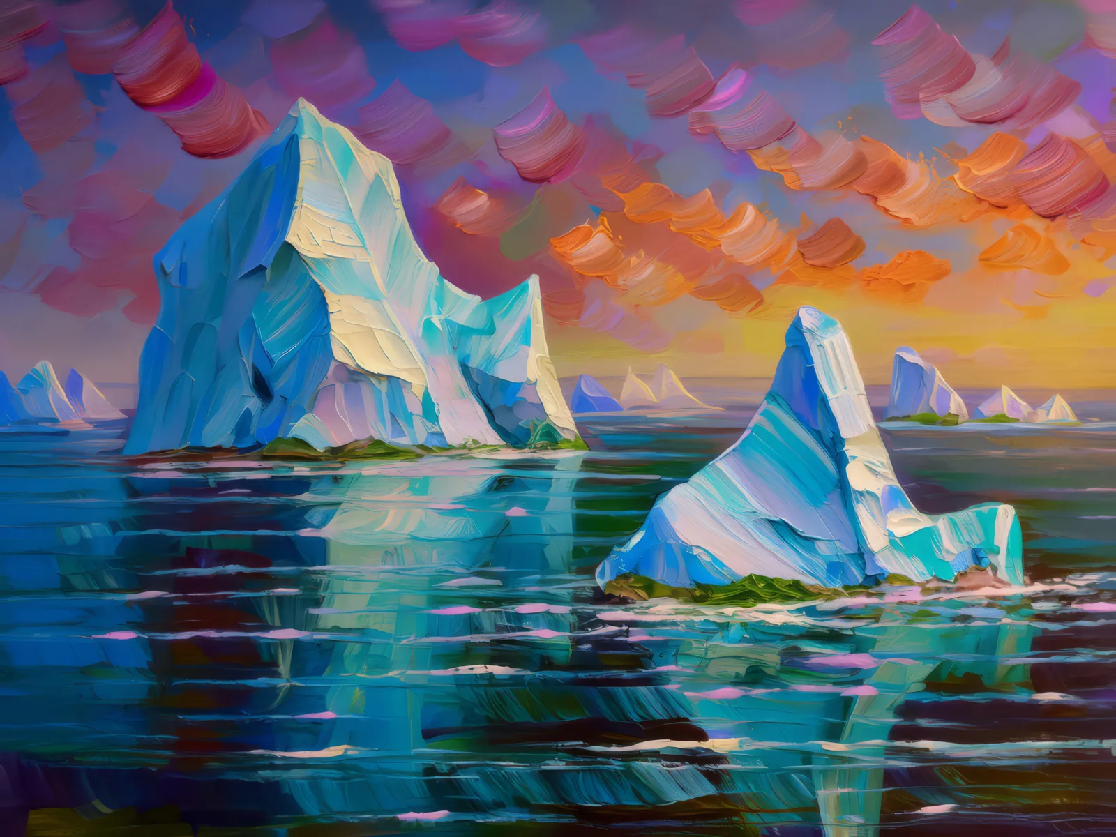 Polar Iceberg Drift, a palette-knife oil landscape by Emma Mickelberg