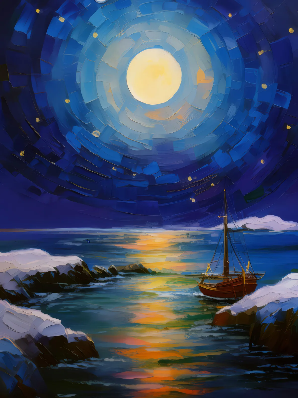 Polar Moonlight, a palette-knife oil landscape by Emma Mickelberg