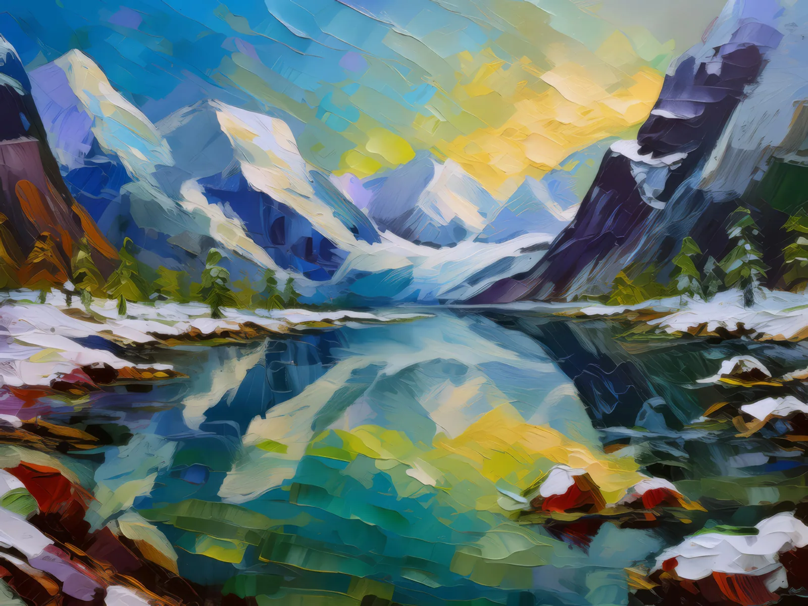 Polar Mountain Lake, a palette-knife oil landscape by Emma Mickelberg