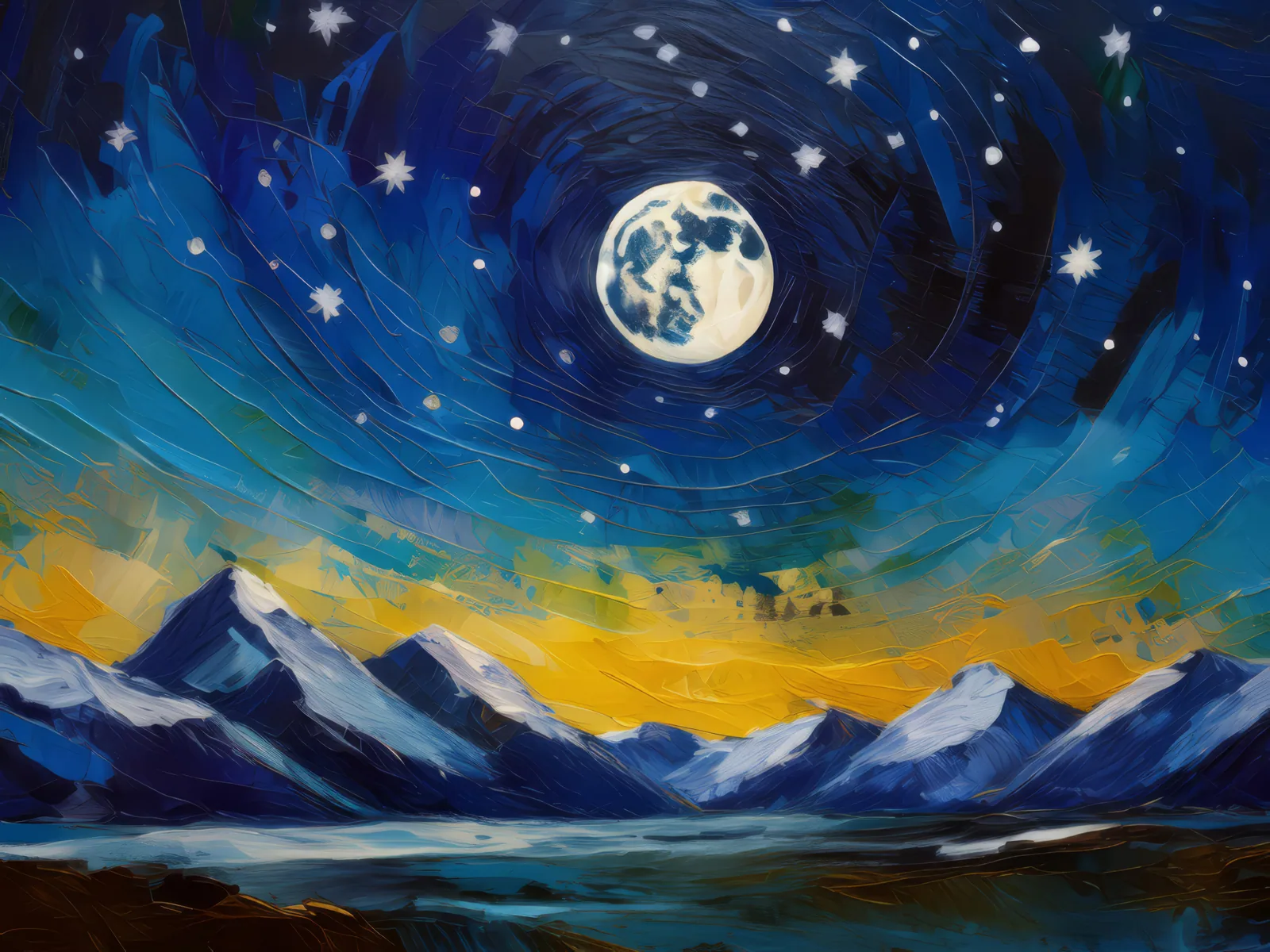 Polar Mountain Night, a palette-knife oil landscape by Emma Mickelberg