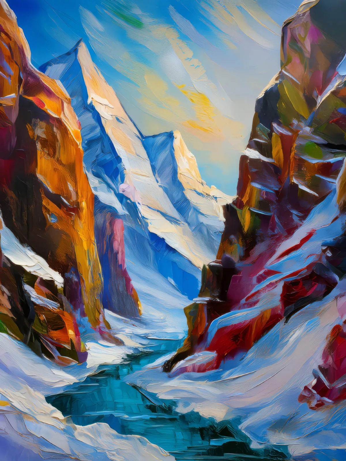 Polar Mountain Pass, a palette-knife oil landscape by Emma Mickelberg