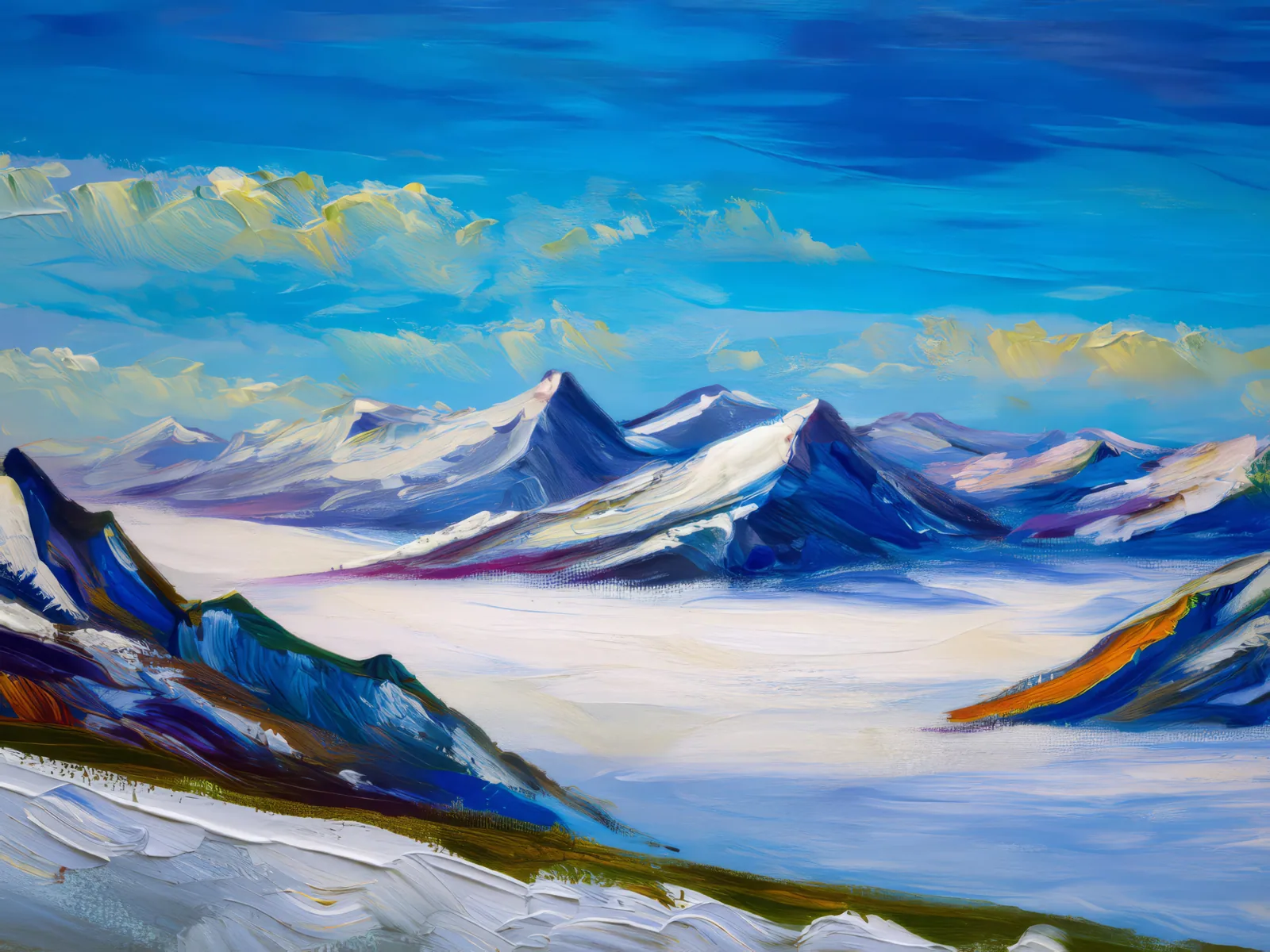 Polar Mountain View, a palette-knife oil landscape by Emma Mickelberg