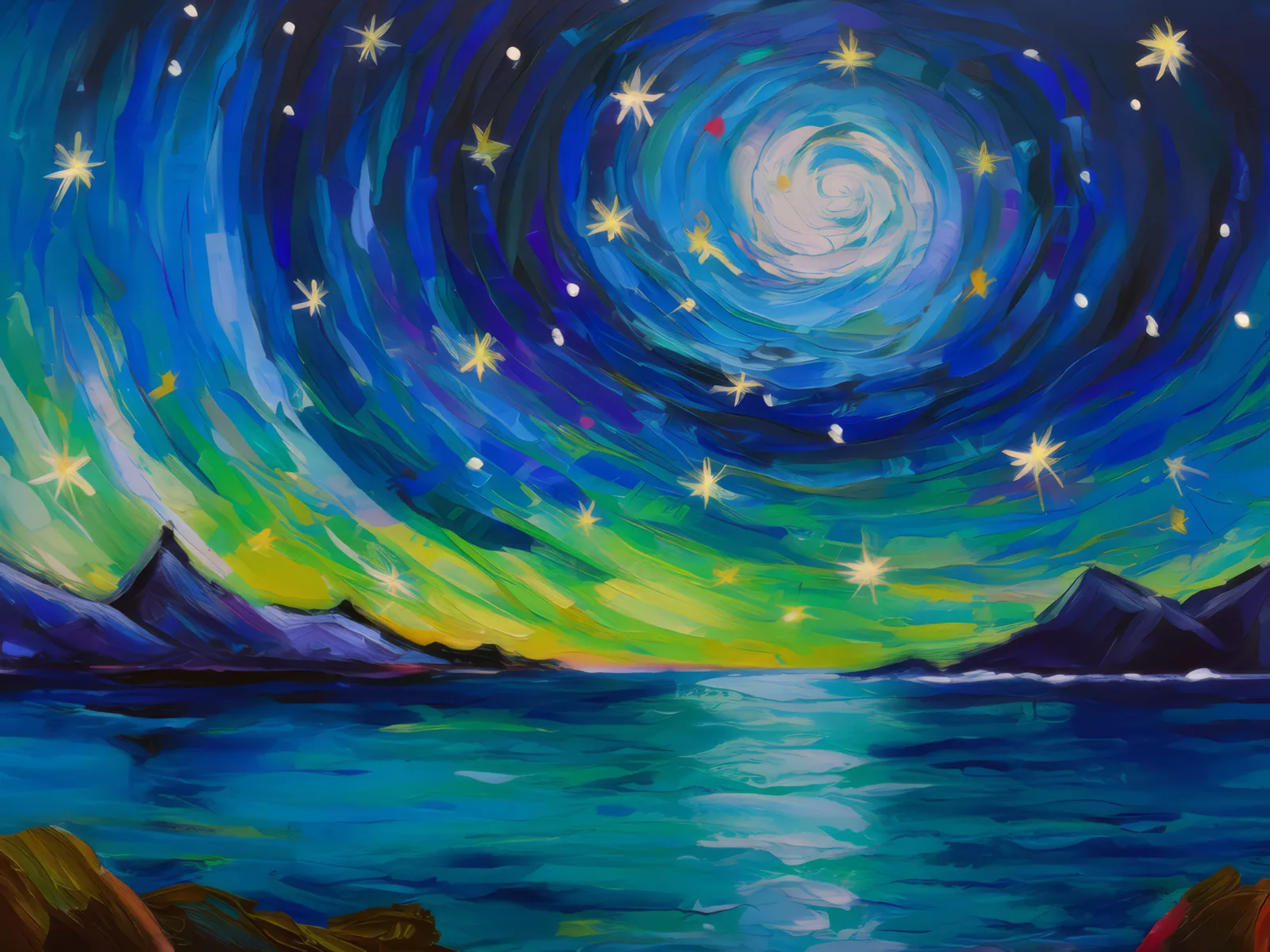 Polar Night Reflections, a palette-knife oil landscape by Emma Mickelberg