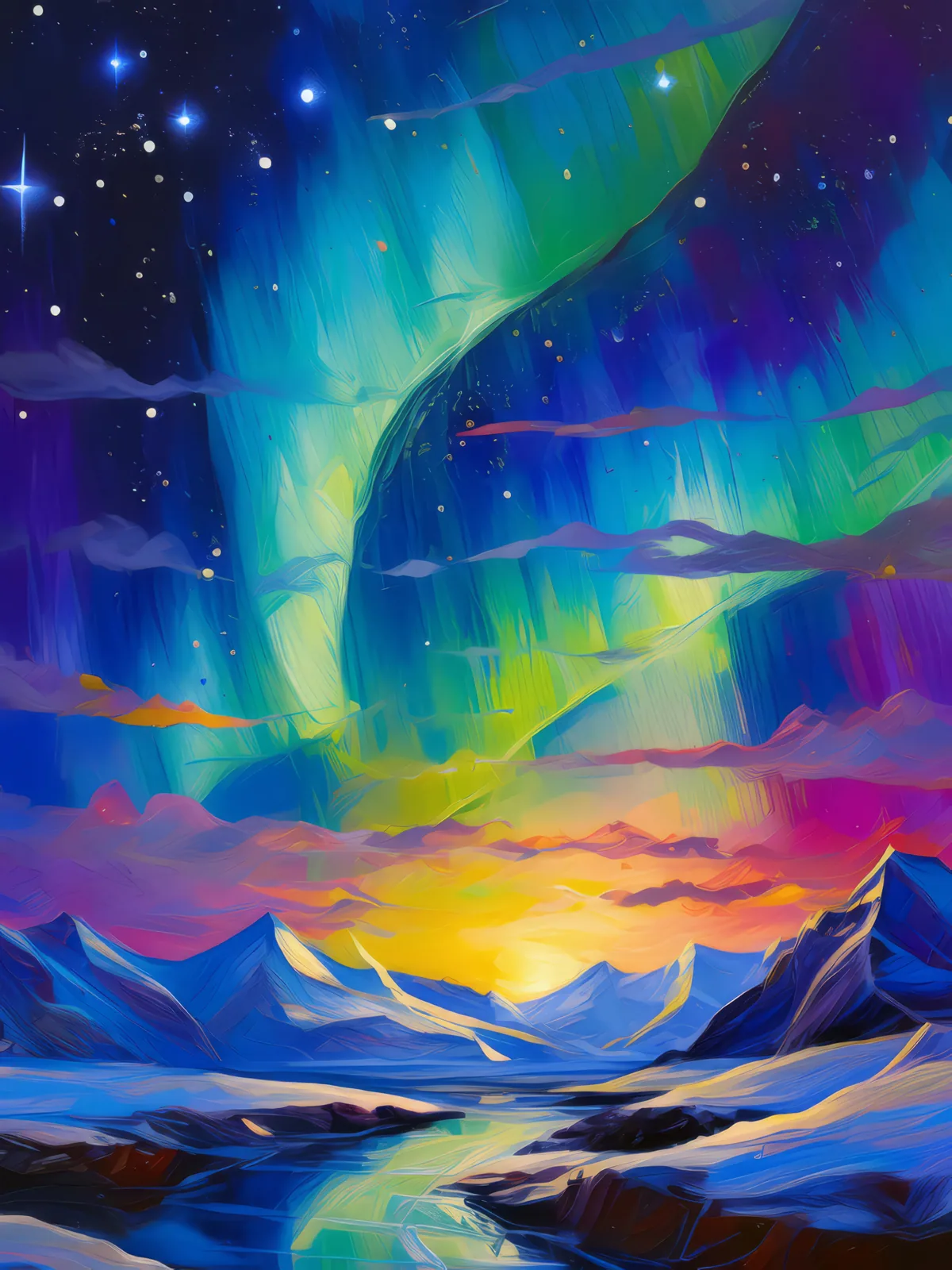 Polar Night Sky, a palette-knife oil landscape by Emma Mickelberg