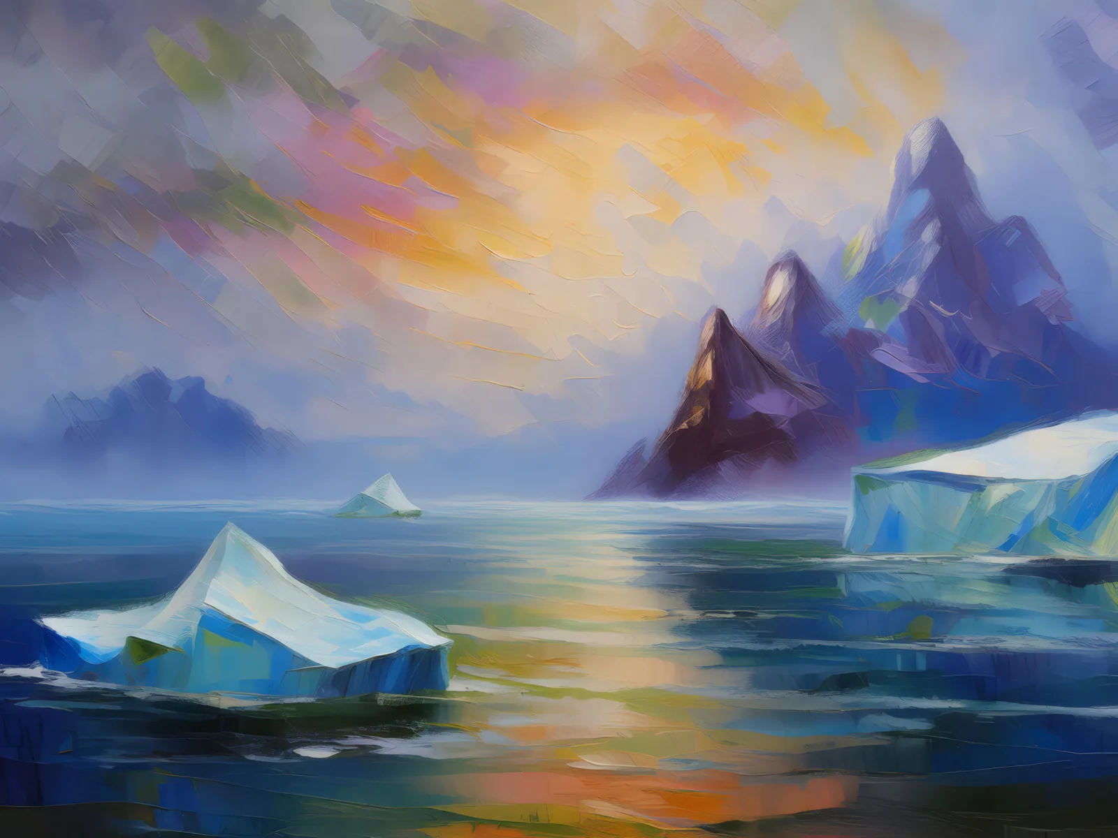 Polar Ocean Fog, a palette-knife oil landscape by Emma Mickelberg