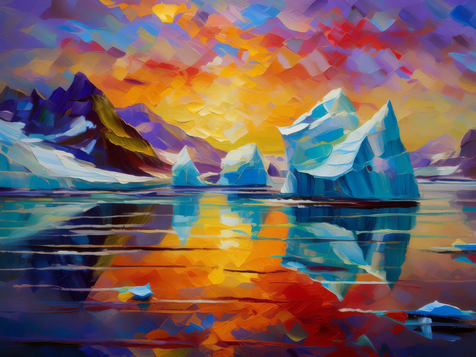 Polar Ocean Reflections, a palette-knife oil landscape by Emma Mickelberg