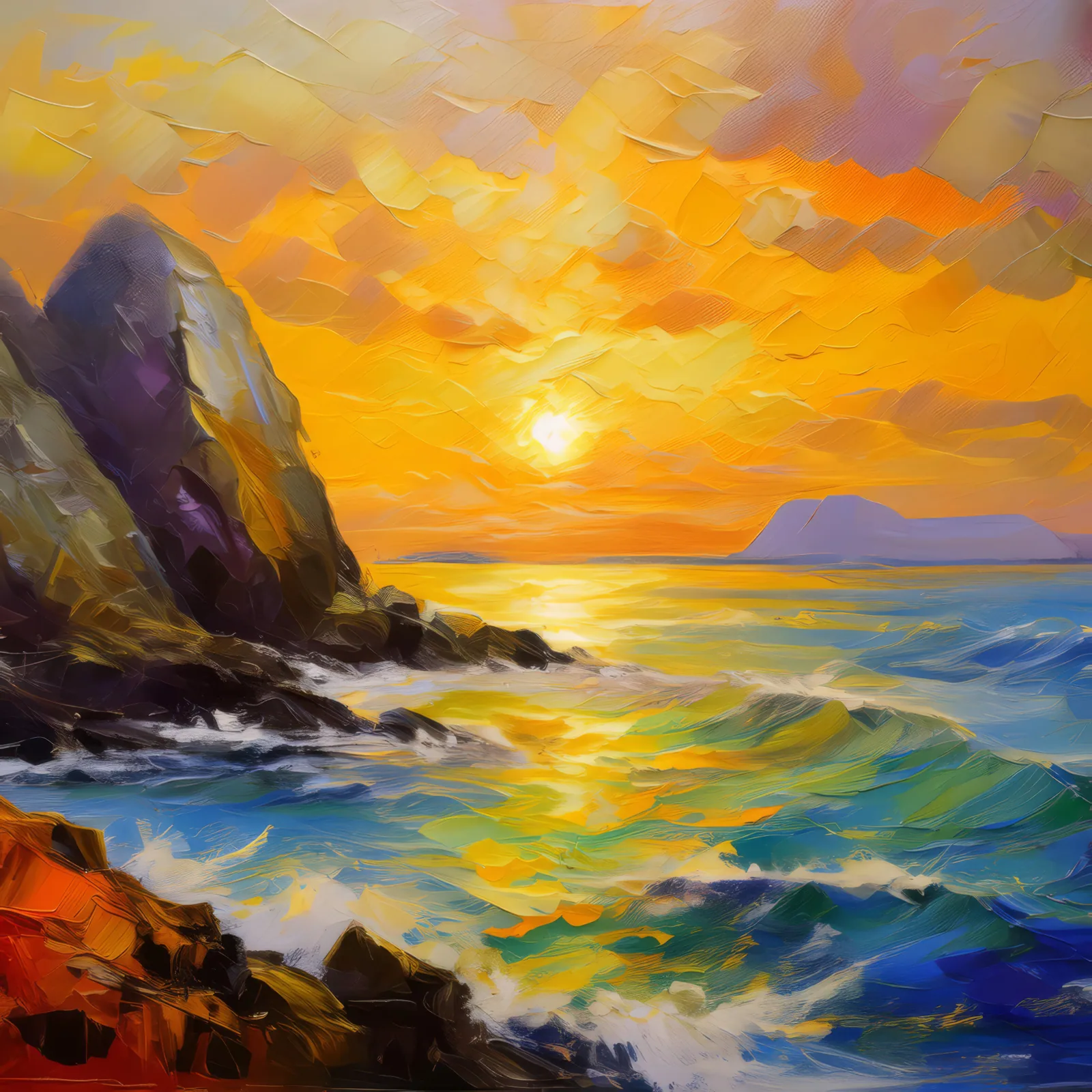 Polar Ocean Sunset, a palette-knife oil landscape by Emma Mickelberg