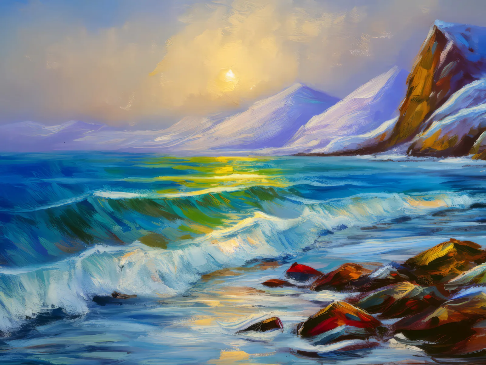 Polar Ocean Waves, a palette-knife oil landscape by Emma Mickelberg