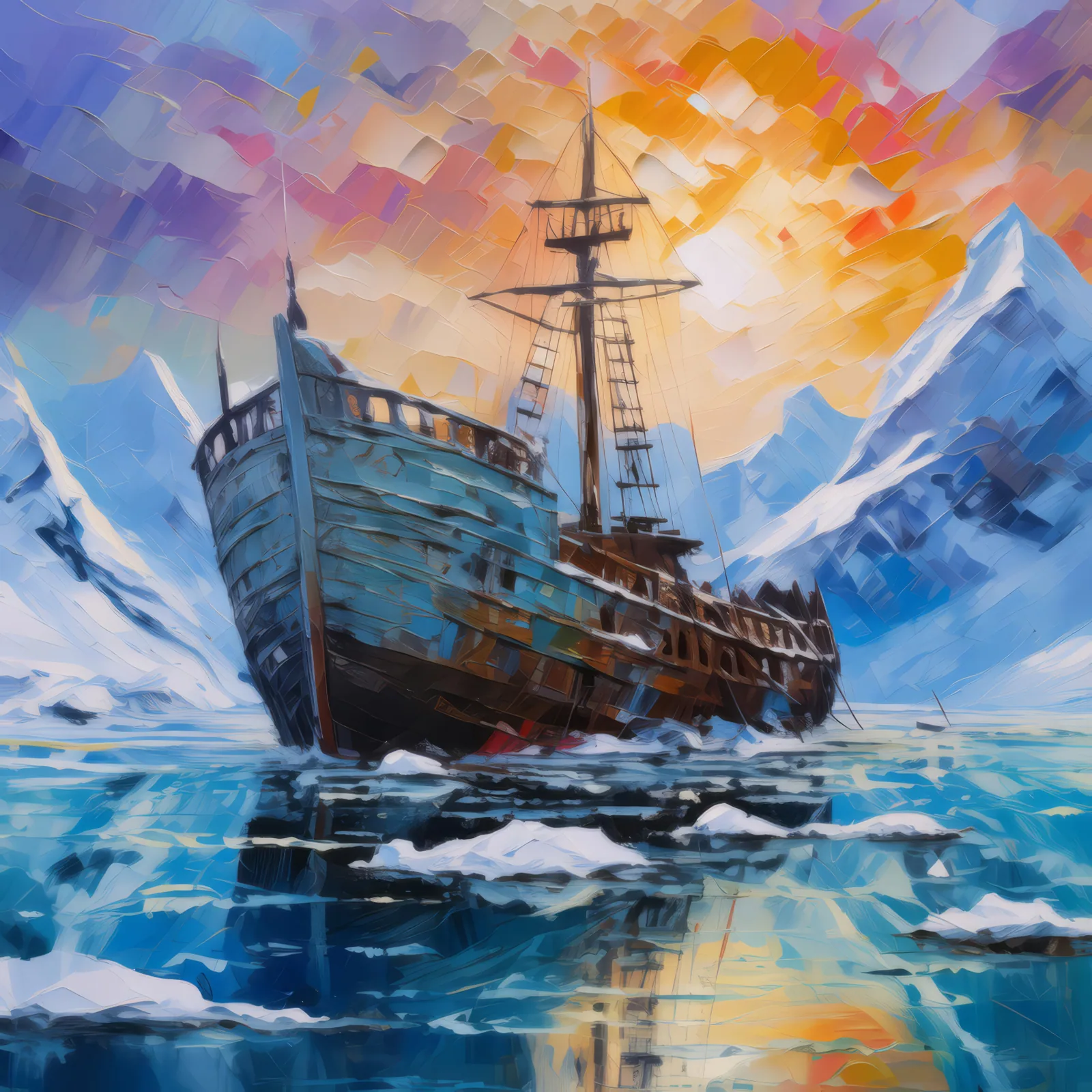 Polar Shipwreck, a palette-knife oil landscape by Emma Mickelberg