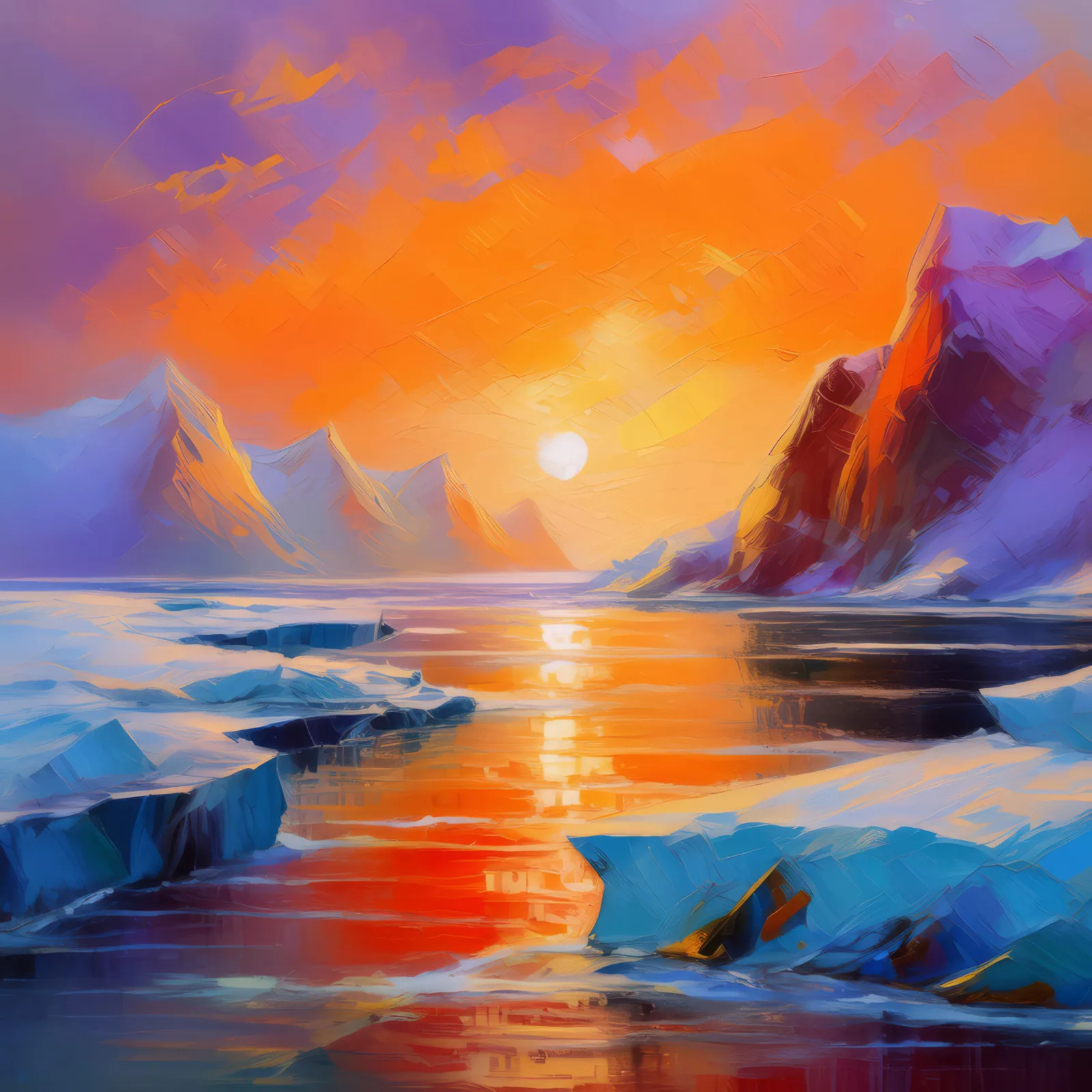 Polar Sunrise Beauty, a palette-knife oil landscape by Emma Mickelberg