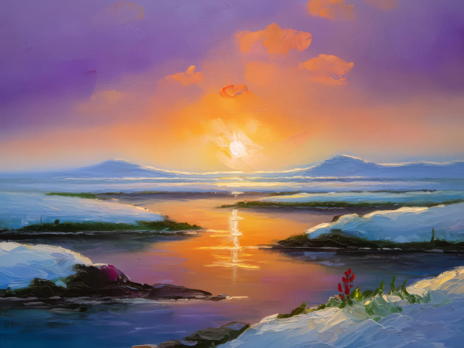 Polar Tundra at Dawn, a palette-knife oil landscape by Emma Mickelberg