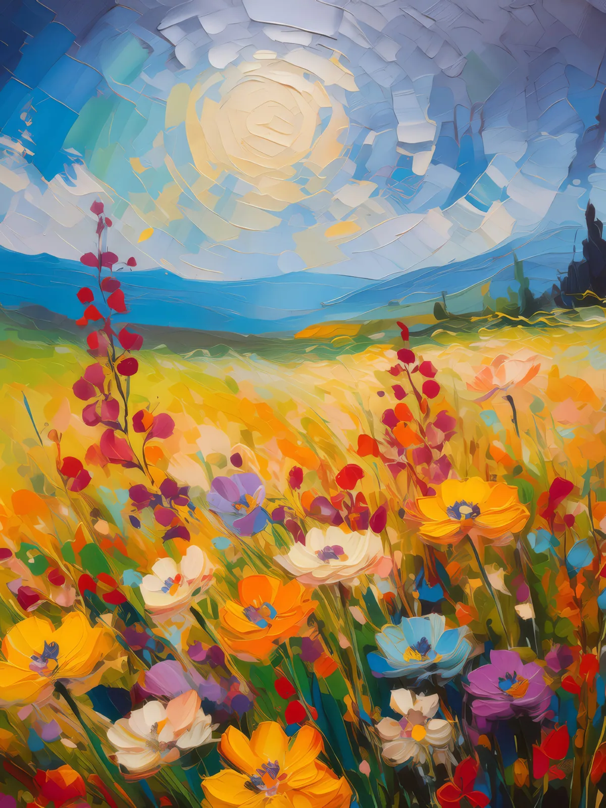 Prairie Flower Field, a palette-knife oil landscape by Emma Mickelberg