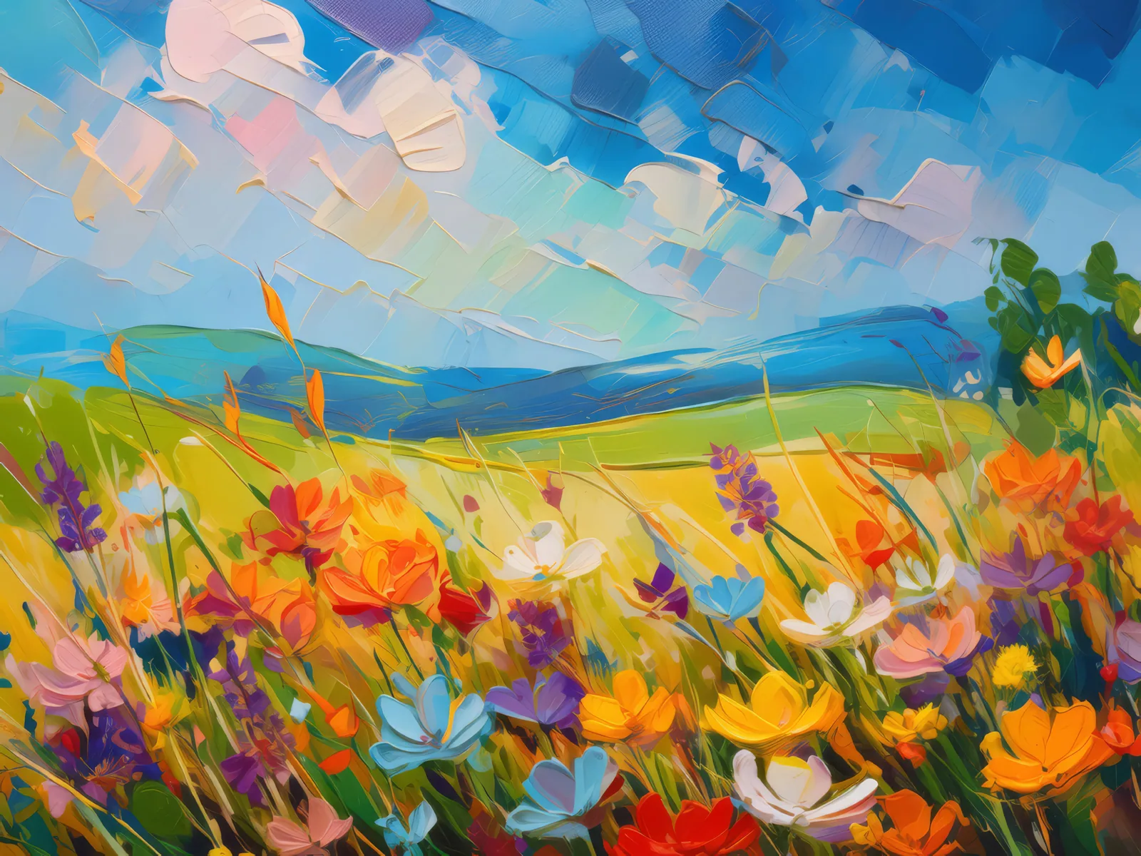Prairie Flower Meadow, a palette-knife oil landscape by Emma Mickelberg