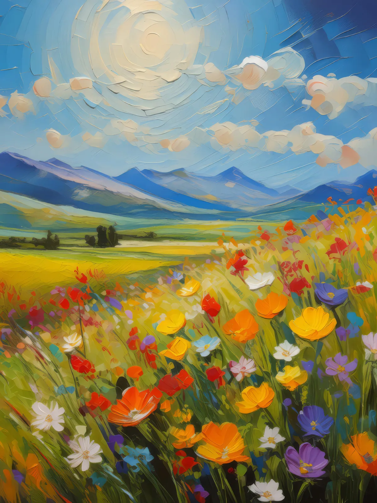 Prairie in Bloom, a palette-knife oil landscape by Emma Mickelberg