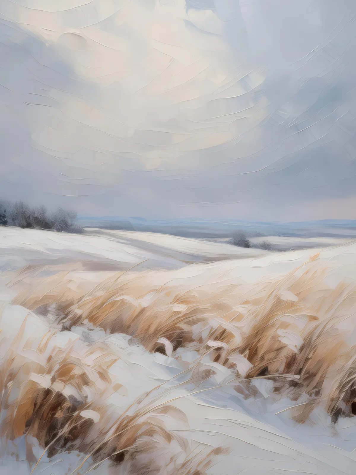 Prairie in Winter, a palette-knife oil landscape by Emma Mickelberg
