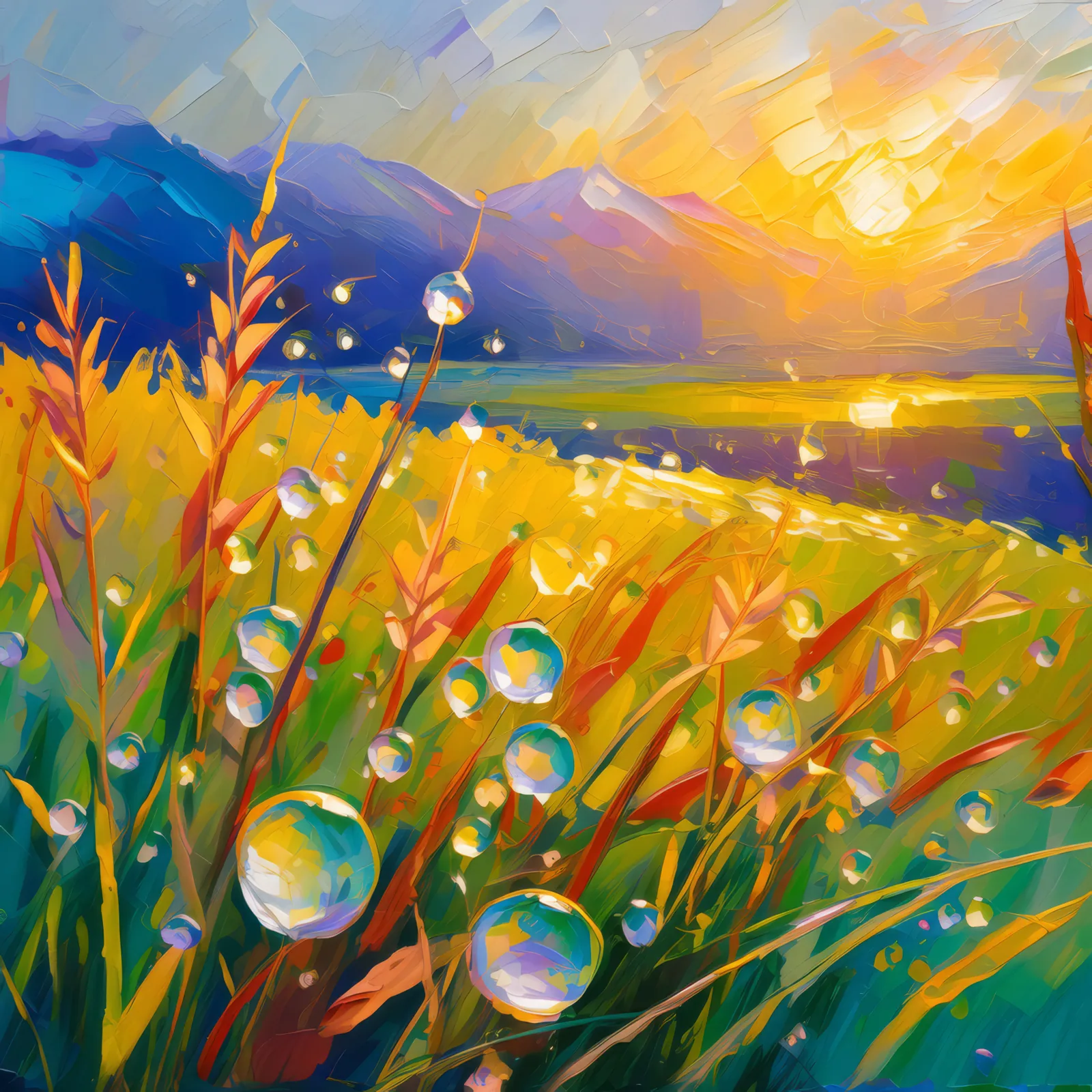 Prairie Morning Dew, a palette-knife oil landscape by Emma Mickelberg