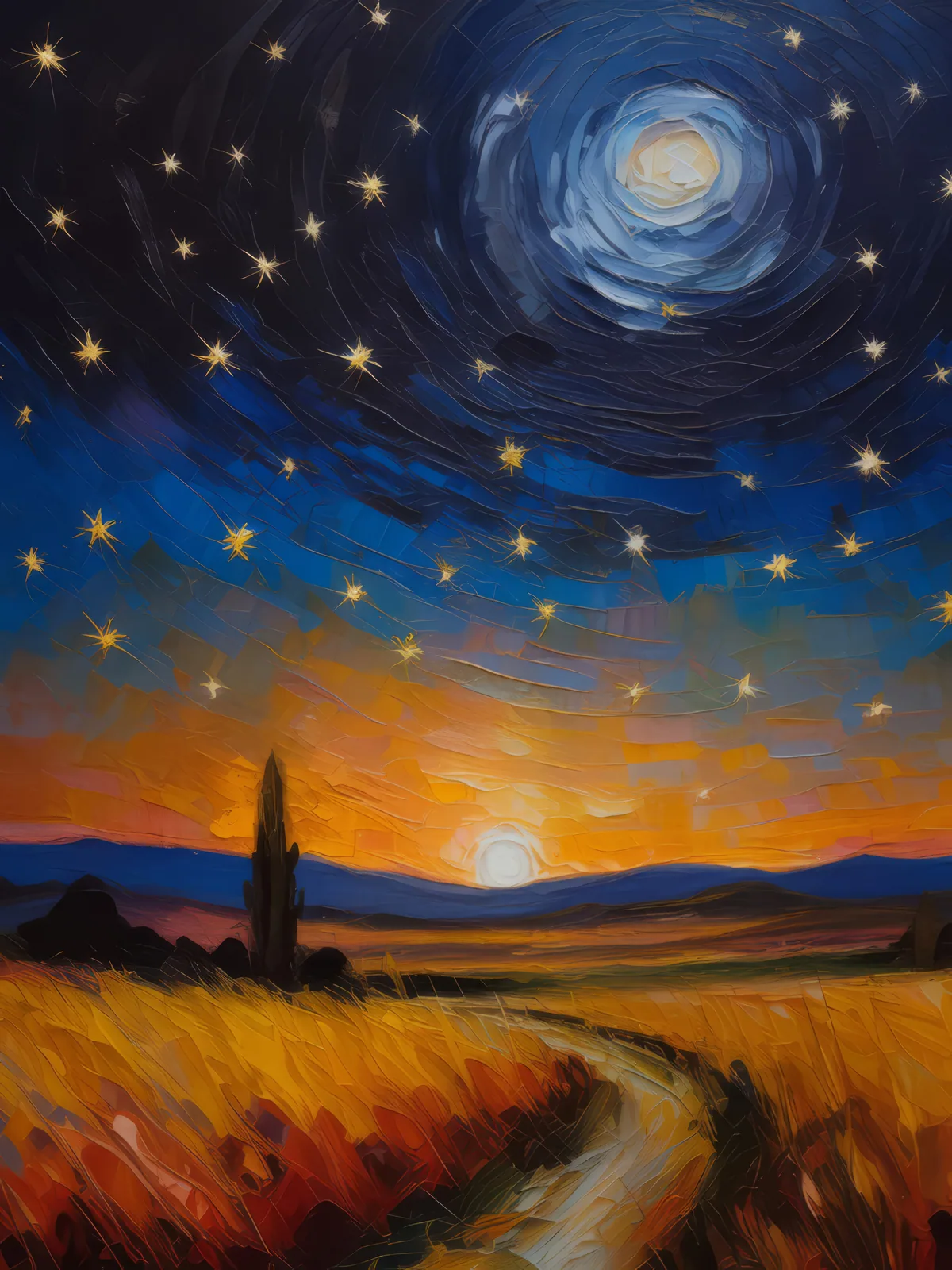 Prairie Nightfall, a palette-knife oil landscape by Emma Mickelberg