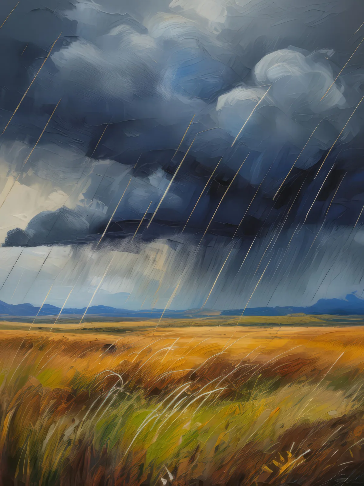 Prairie Rainstorm, a palette-knife oil landscape by Emma Mickelberg