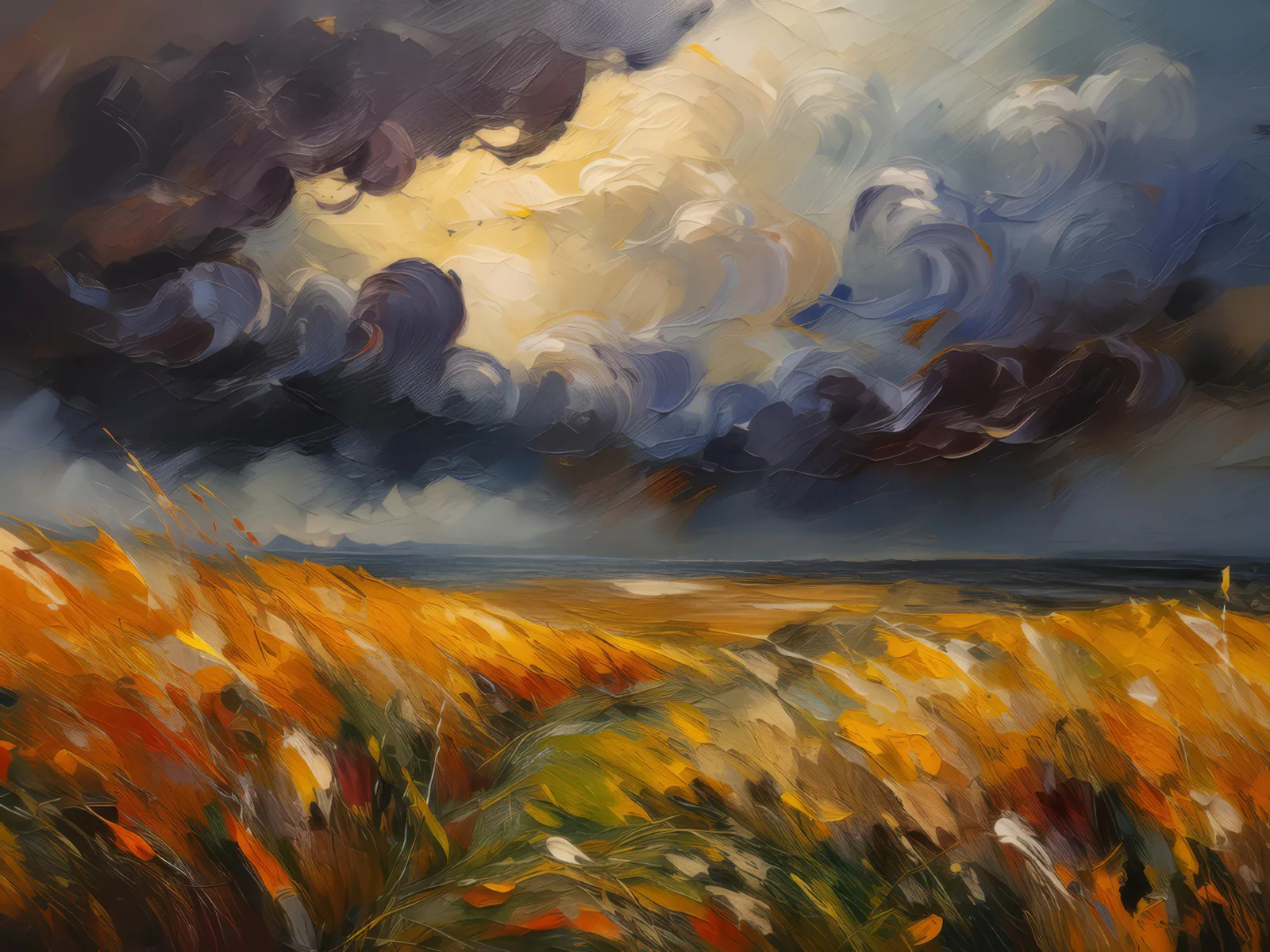Prairie Storm Clouds, a palette-knife oil landscape by Emma Mickelberg