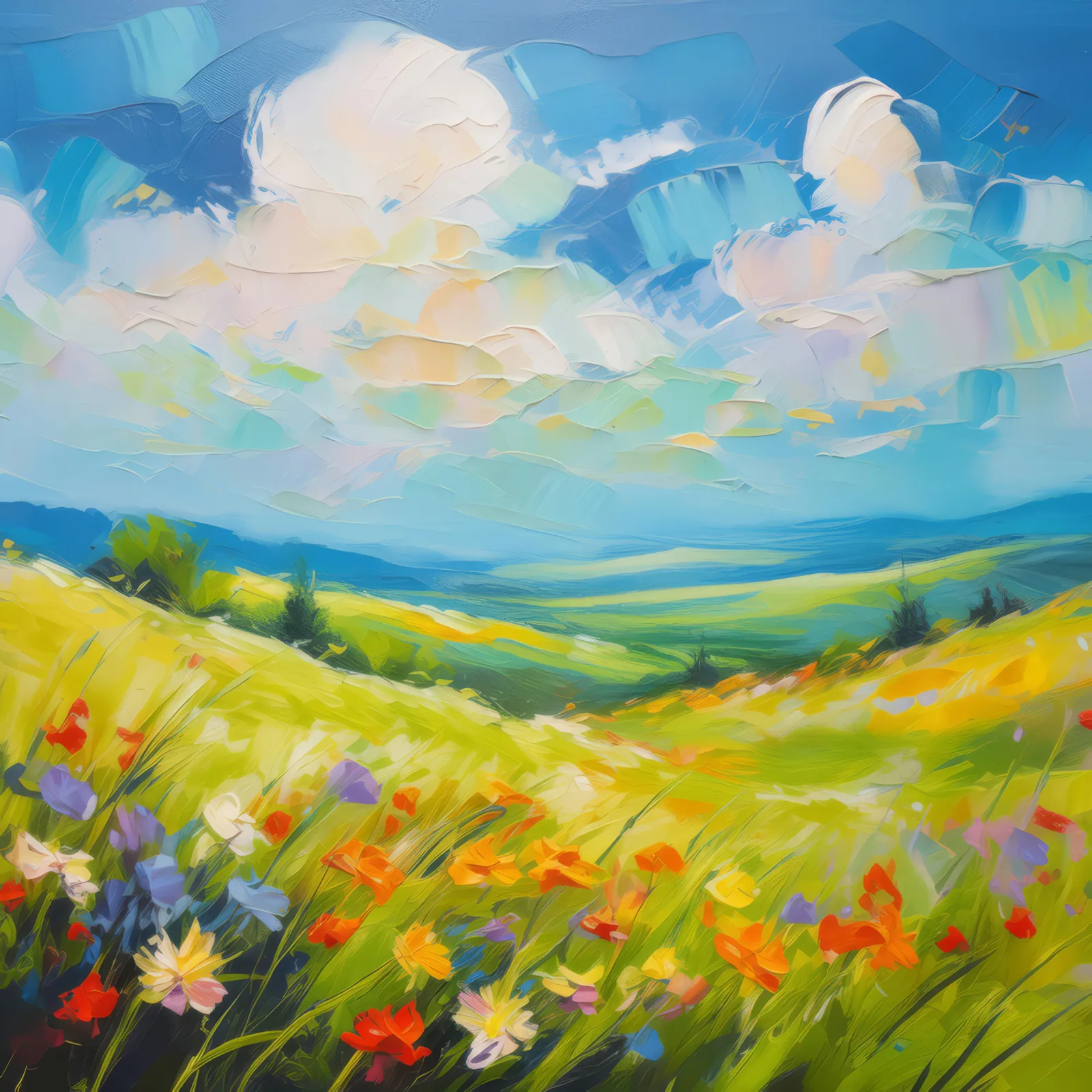 Prairie Summer Day, a palette-knife oil landscape by Emma Mickelberg