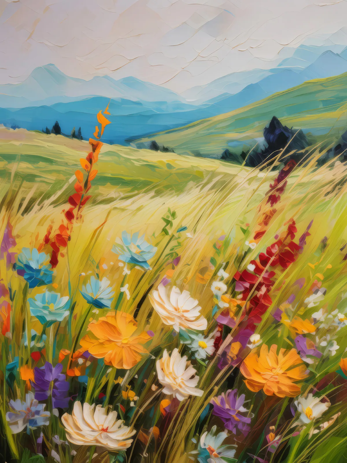 Prairie Summer Meadow, a palette-knife oil landscape by Emma Mickelberg