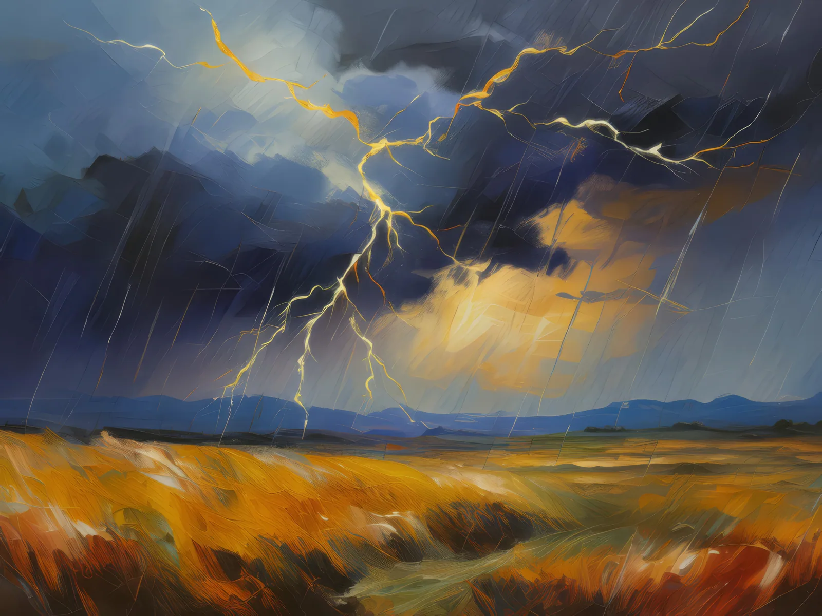 Prairie Thunderstorm, a palette-knife oil landscape by Emma Mickelberg