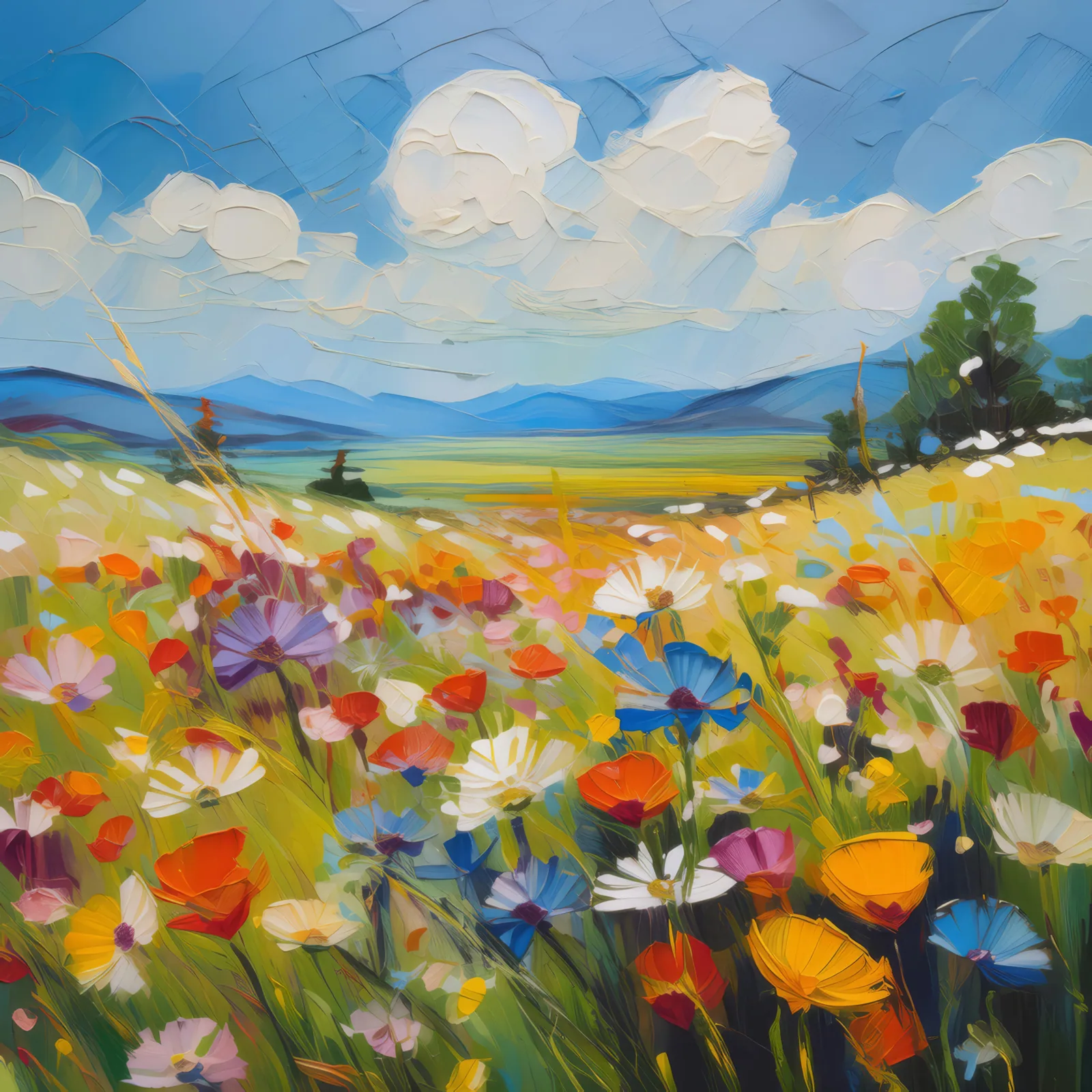 Prairie Wildflowers, a palette-knife oil landscape by Emma Mickelberg