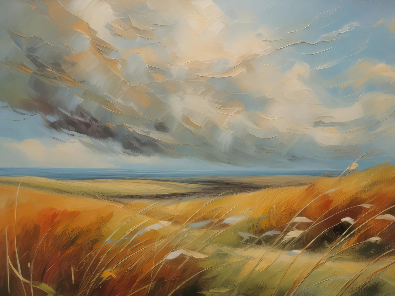 Prairie Windy Day, a palette-knife oil landscape by Emma Mickelberg