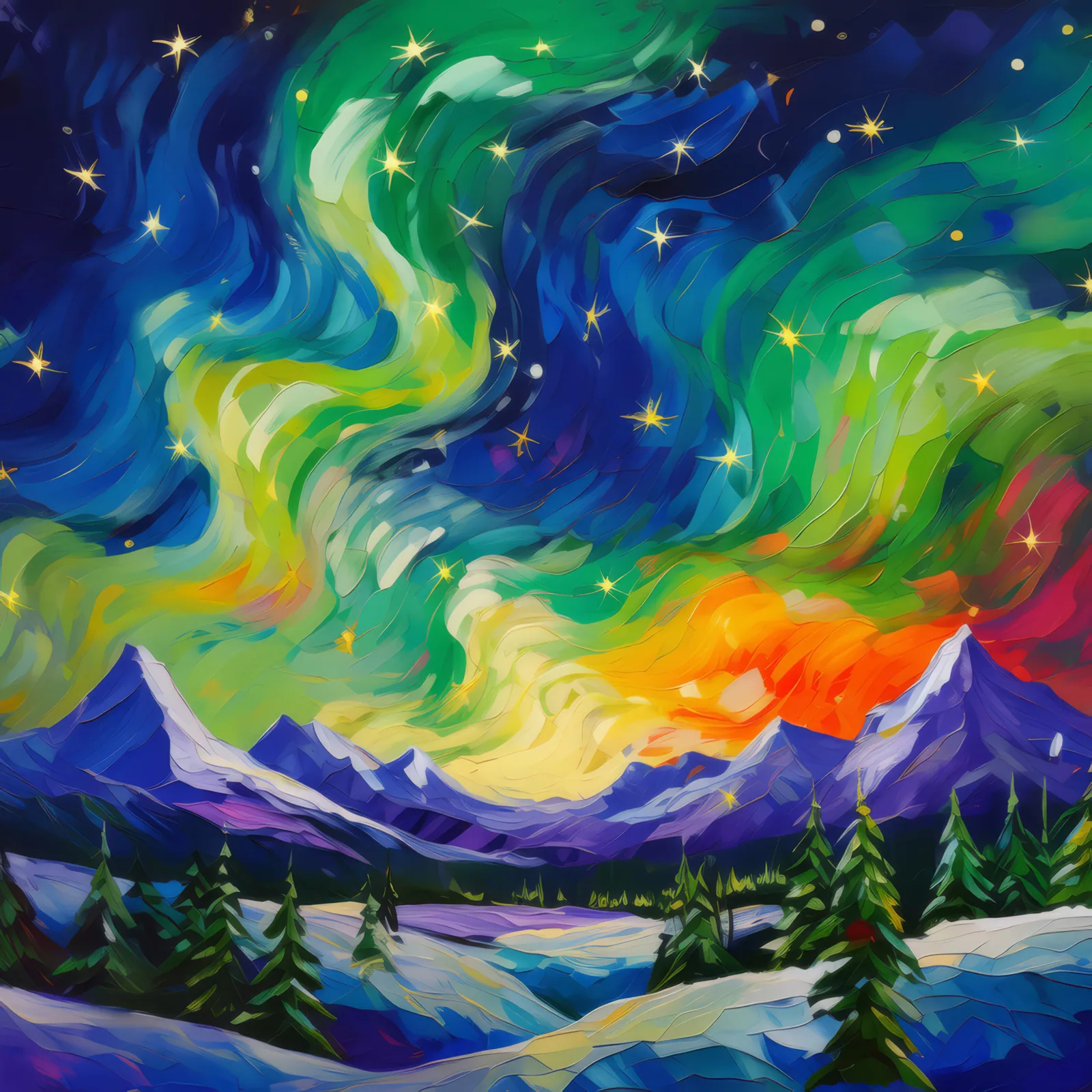 Pulsating Plateau Aurora Australis, a palette-knife oil landscape by Emma Mickelberg
