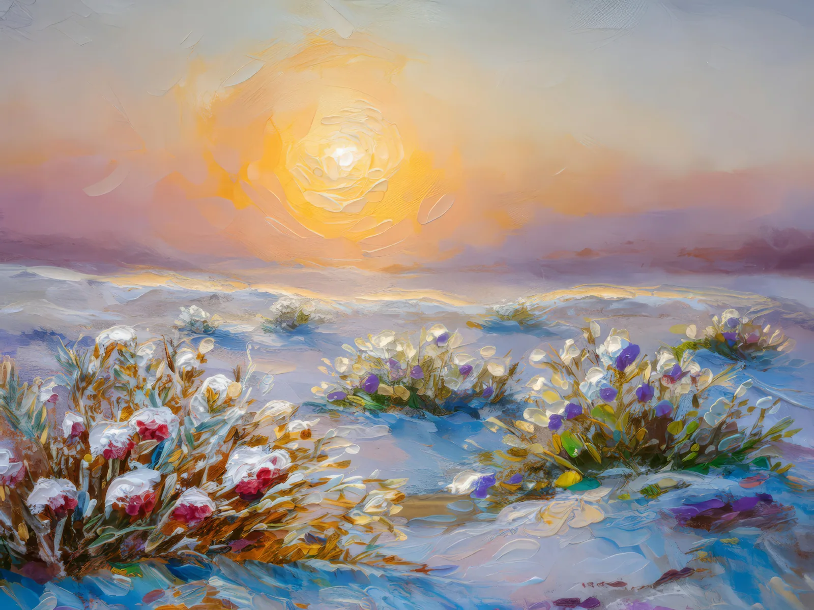 Quiet Arctic Desert Morning, a palette-knife oil landscape by Emma Mickelberg