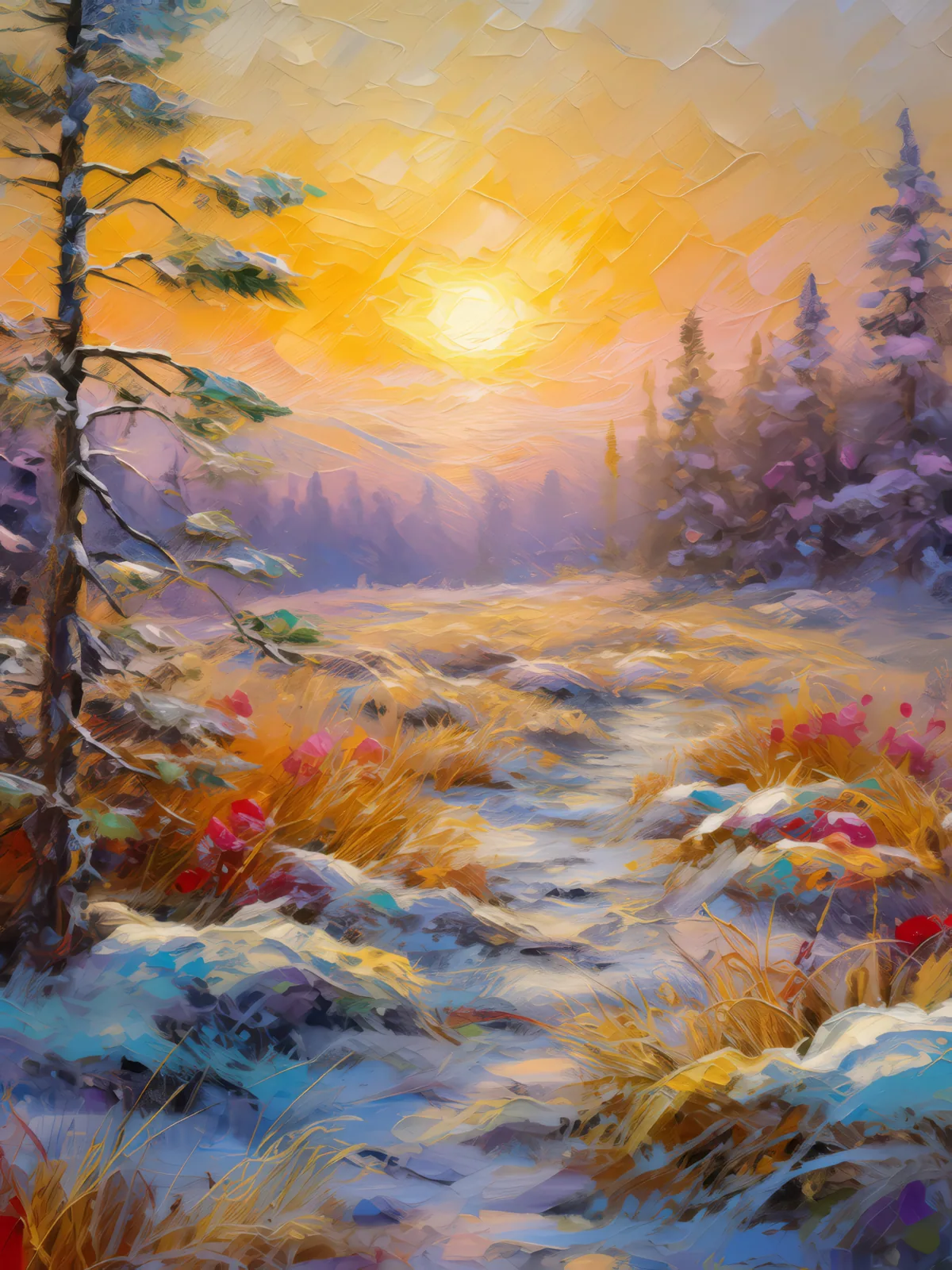 Quiet Boreal Desert Morning, a palette-knife oil landscape by Emma Mickelberg