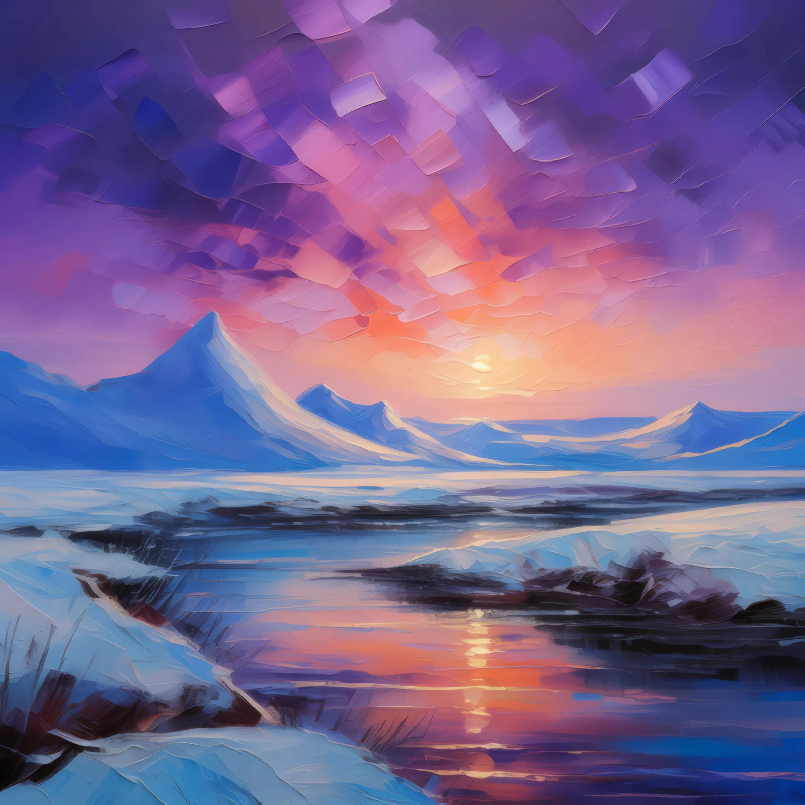 Quiet Tundra Twilight, a palette-knife oil landscape by Emma Mickelberg
