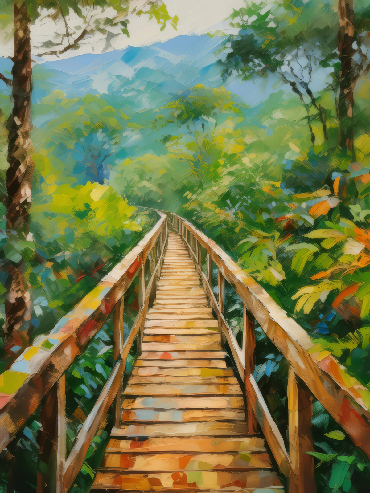 Rainforest Canopy Walkway, a palette-knife oil landscape by Emma Mickelberg