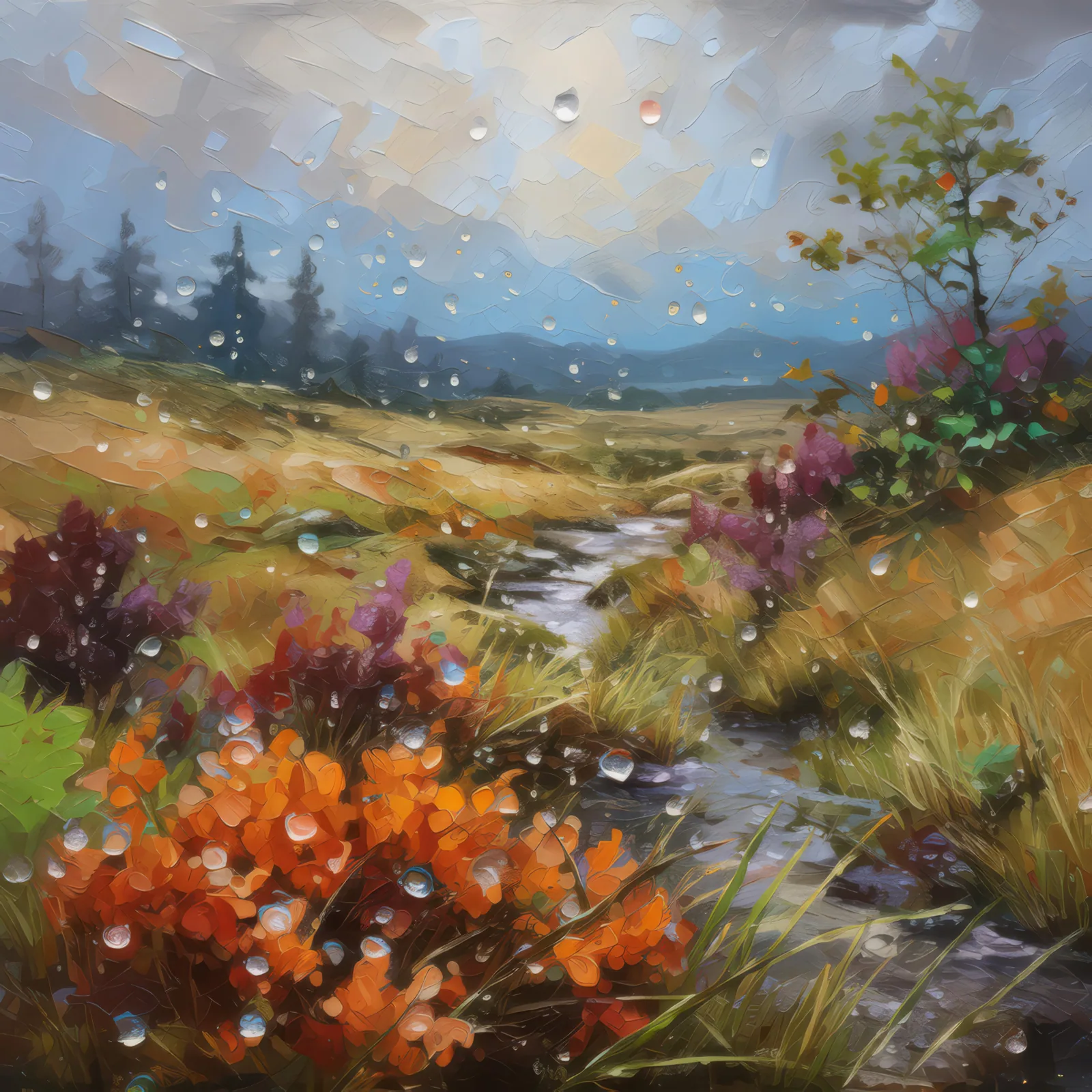 Rainy Afternoon on Moor, a palette-knife oil landscape by Emma Mickelberg