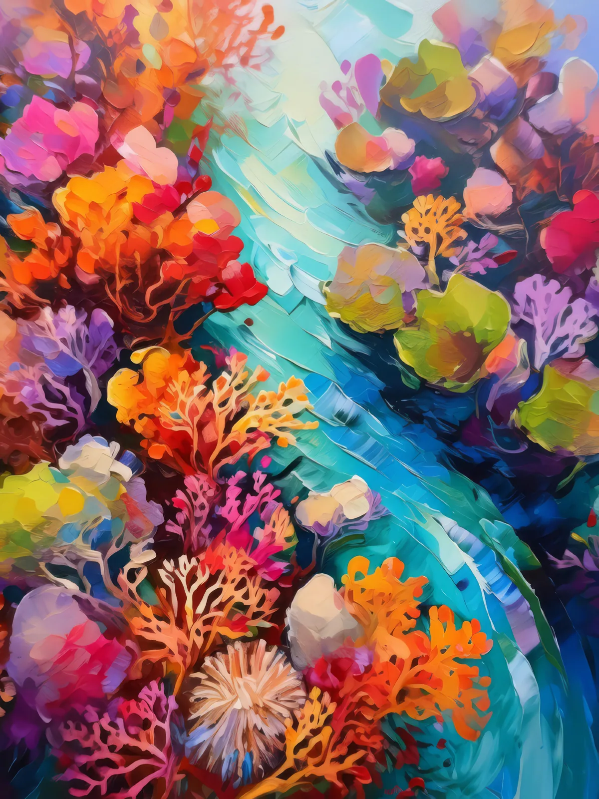 Reef Overflight Drone, a palette-knife oil landscape by Emma Mickelberg