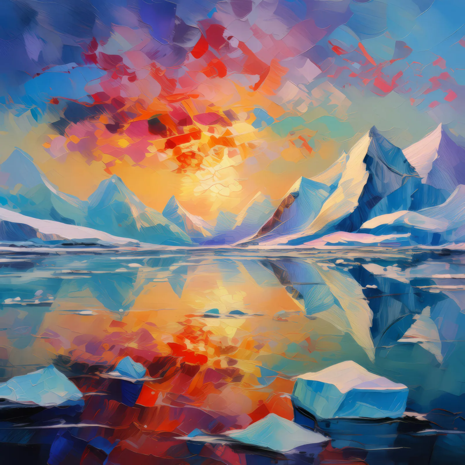 Reflections on the Ice Cap, a palette-knife oil landscape by Emma Mickelberg