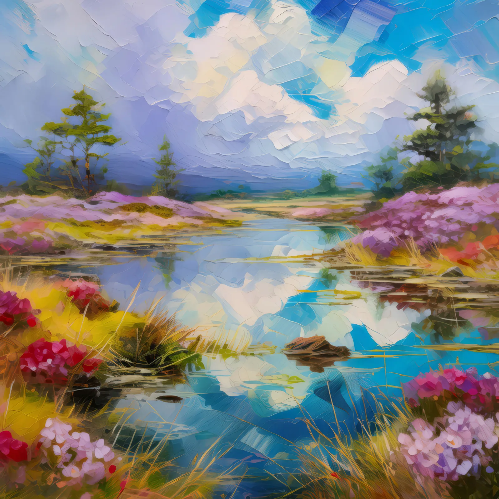 Reflections on the Moor, a palette-knife oil landscape by Emma Mickelberg