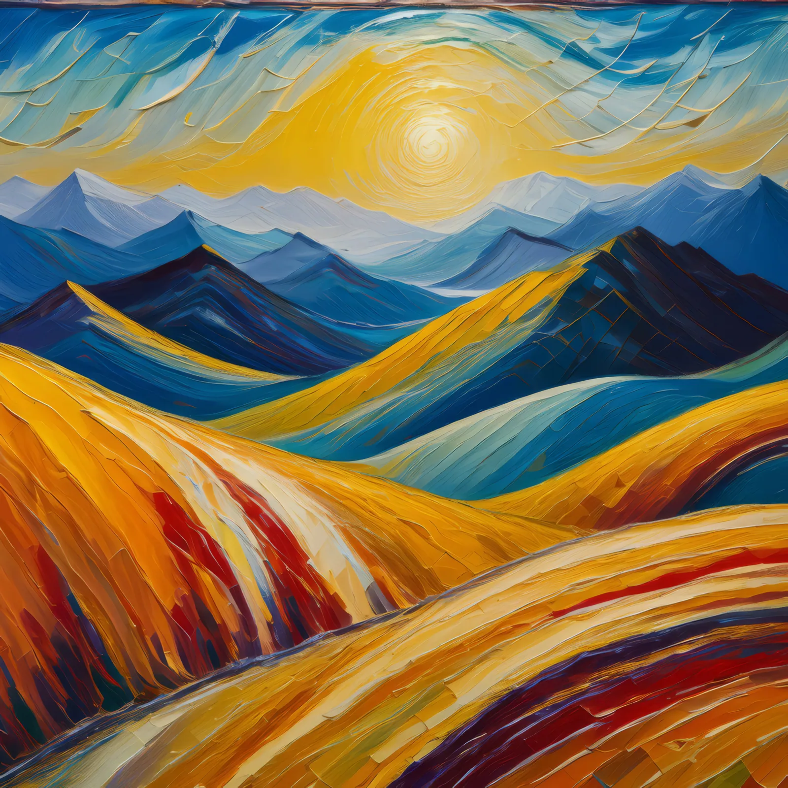 Rhythmic Plateau Seismic Waves, a palette-knife oil landscape by Emma Mickelberg