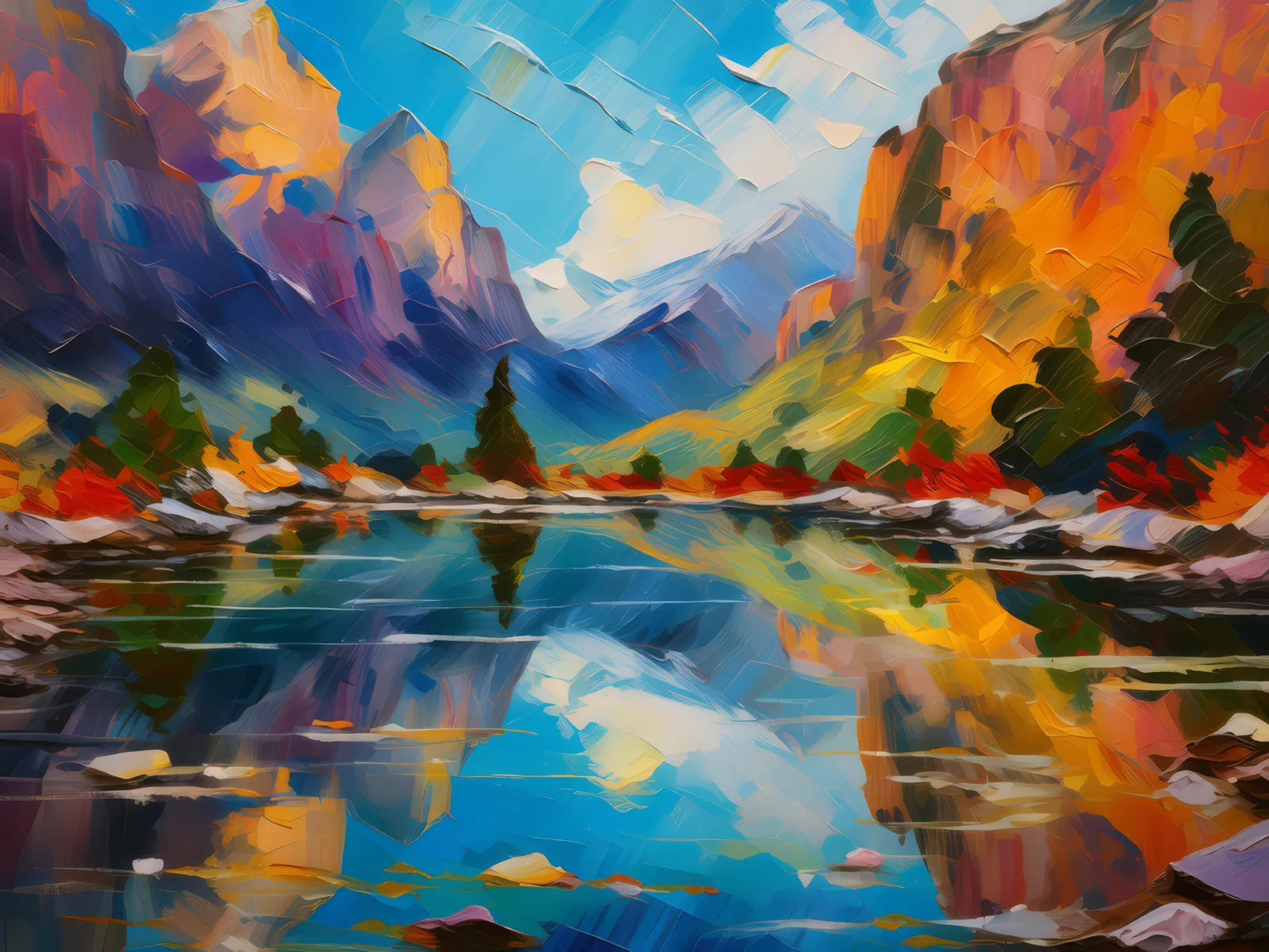 Rhythmic Reflections in Craggy Pools, a palette-knife oil landscape by Emma Mickelberg
