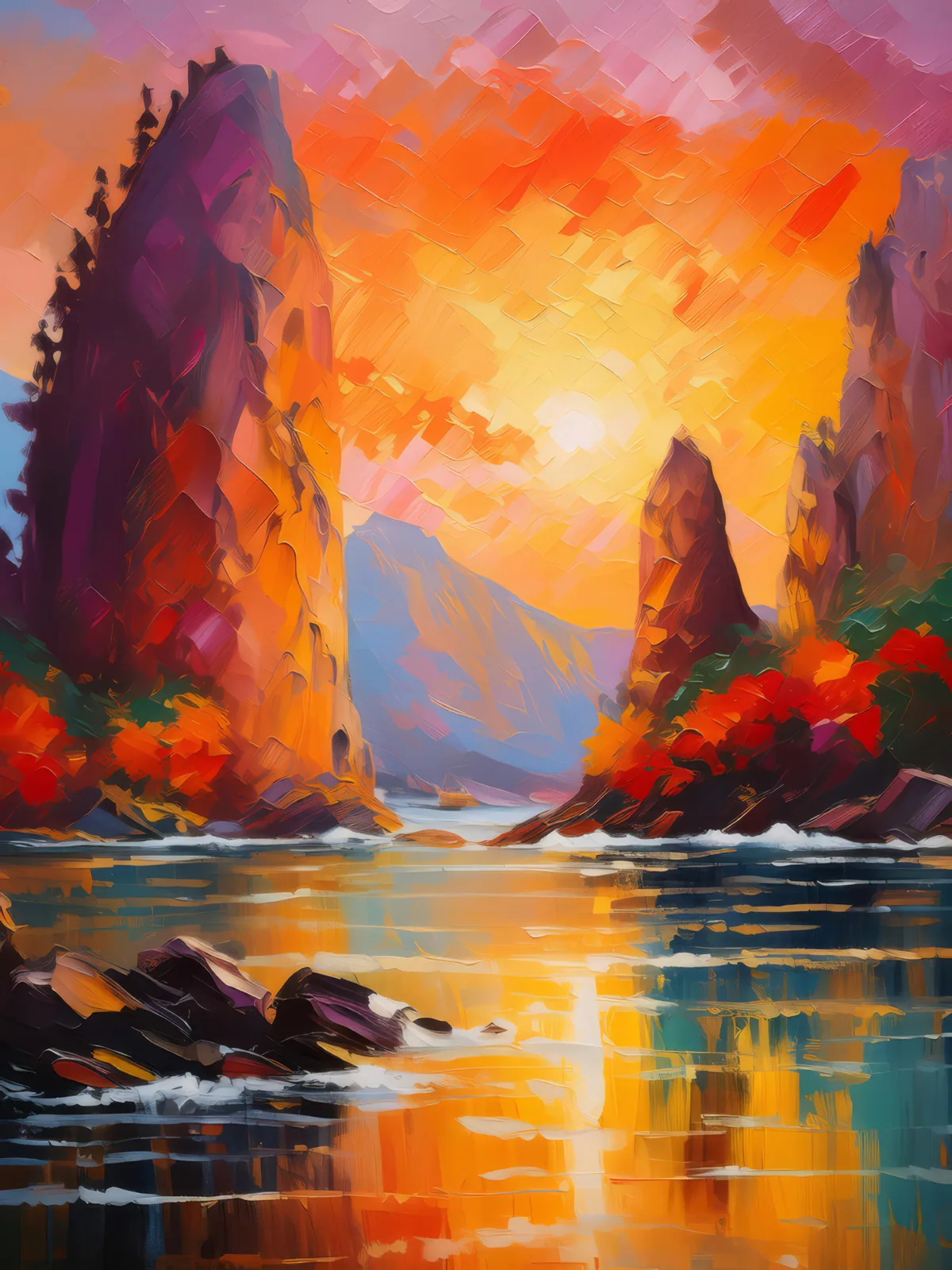 Rock Formations at Sunset, a palette-knife oil landscape by Emma Mickelberg