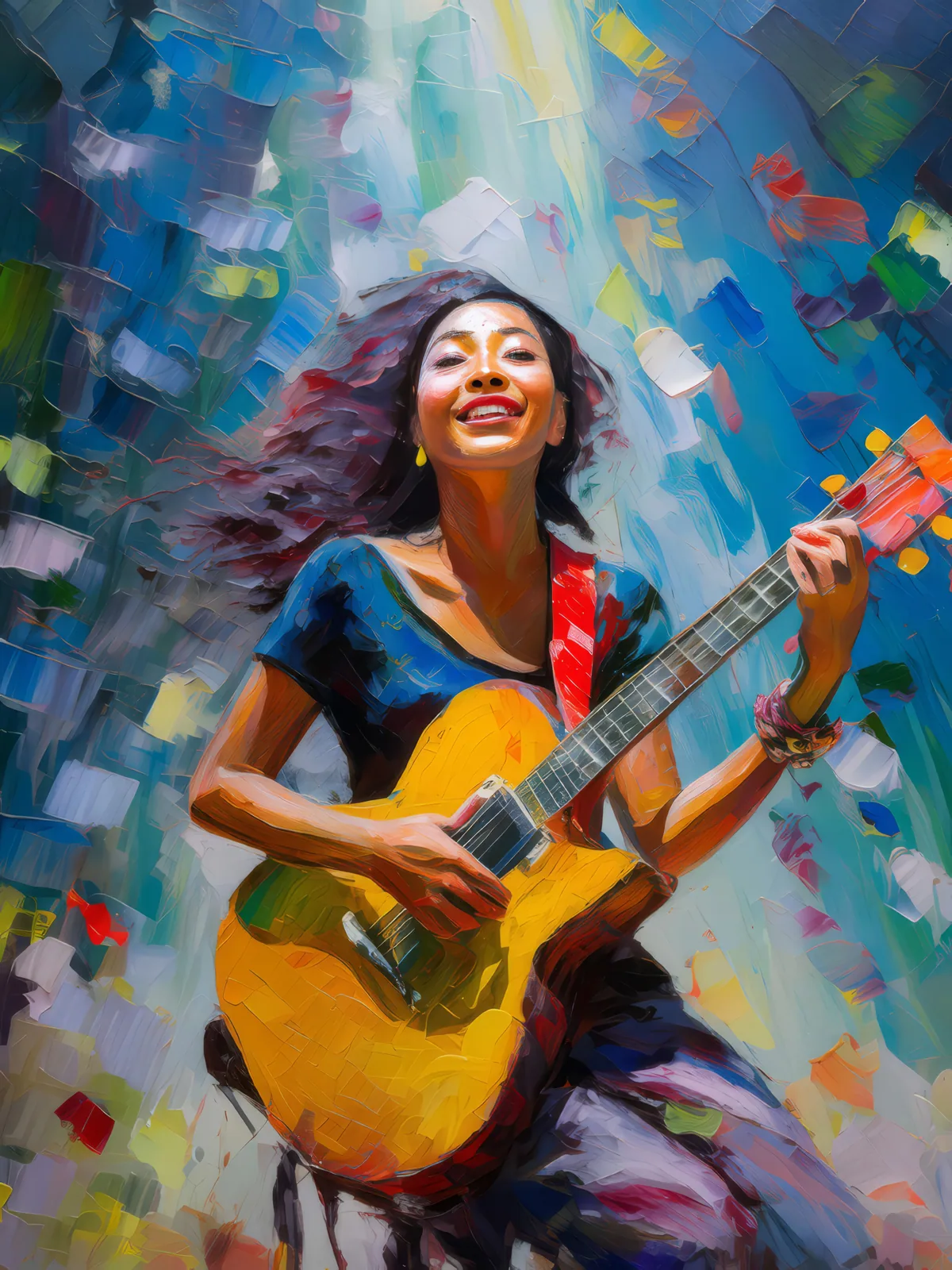 Rock Guitar Solo Performance, a palette-knife oil landscape by Emma Mickelberg