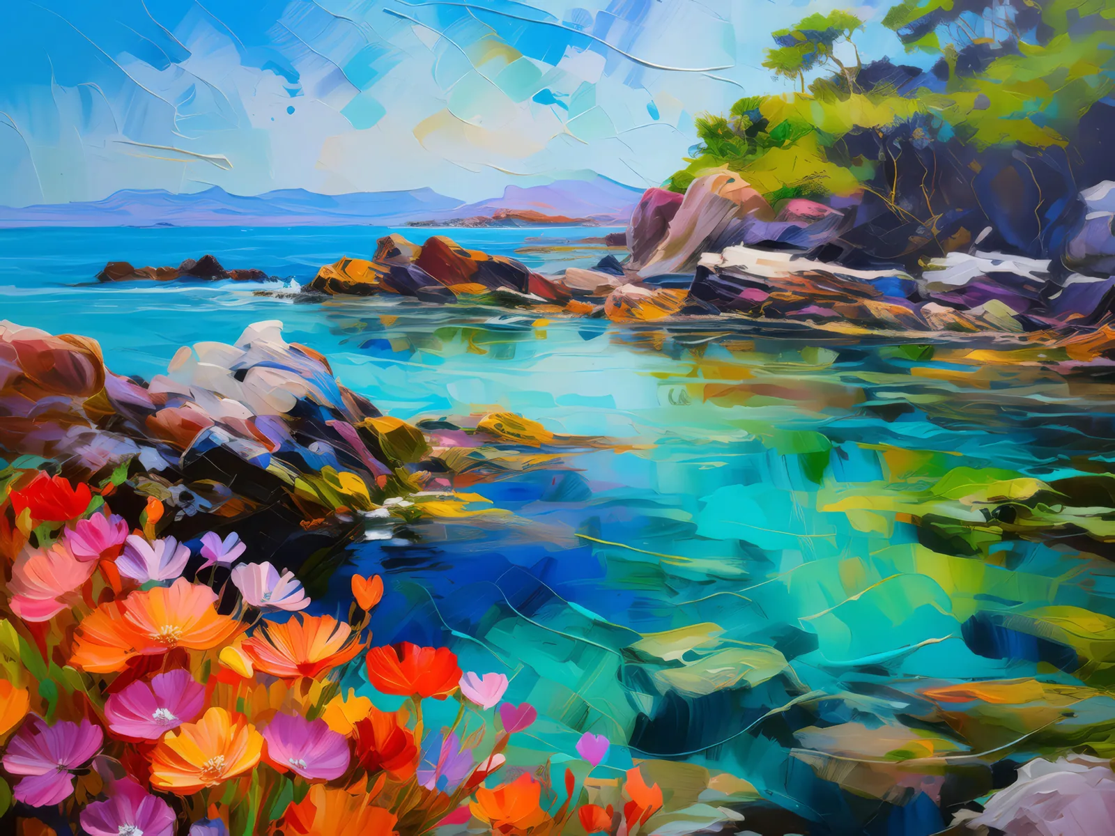 Rock Pool Eco System, a palette-knife oil landscape by Emma Mickelberg