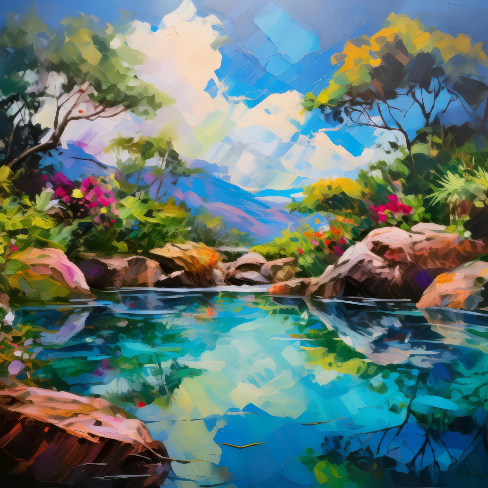 Rock Pool Reflections, a palette-knife oil landscape by Emma Mickelberg