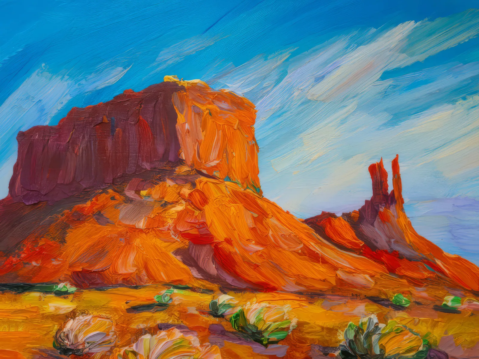 Rocky Desert Bluff, a palette-knife oil landscape by Emma Mickelberg