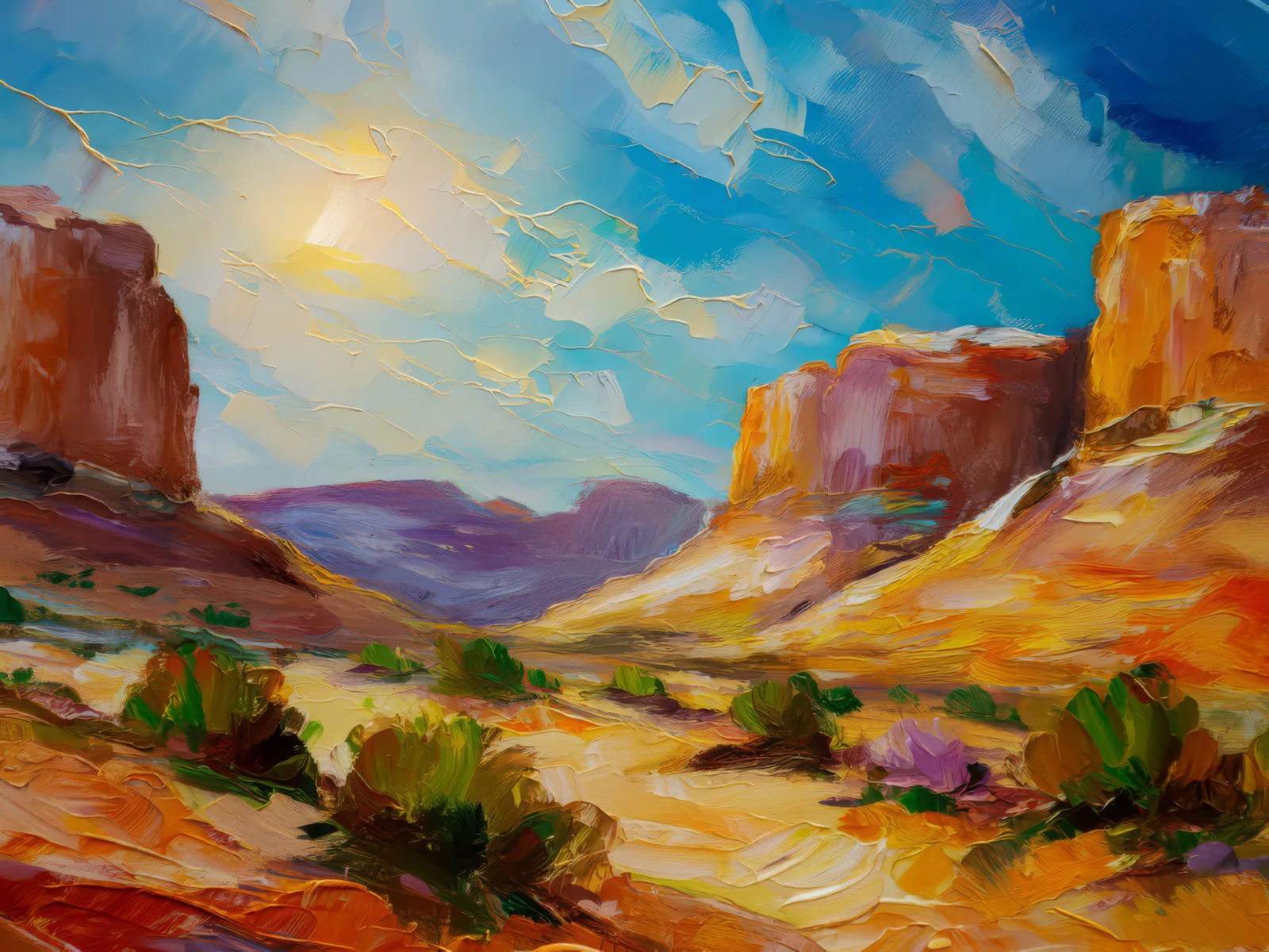 Rocky Desert Vista, a palette-knife oil landscape by Emma Mickelberg