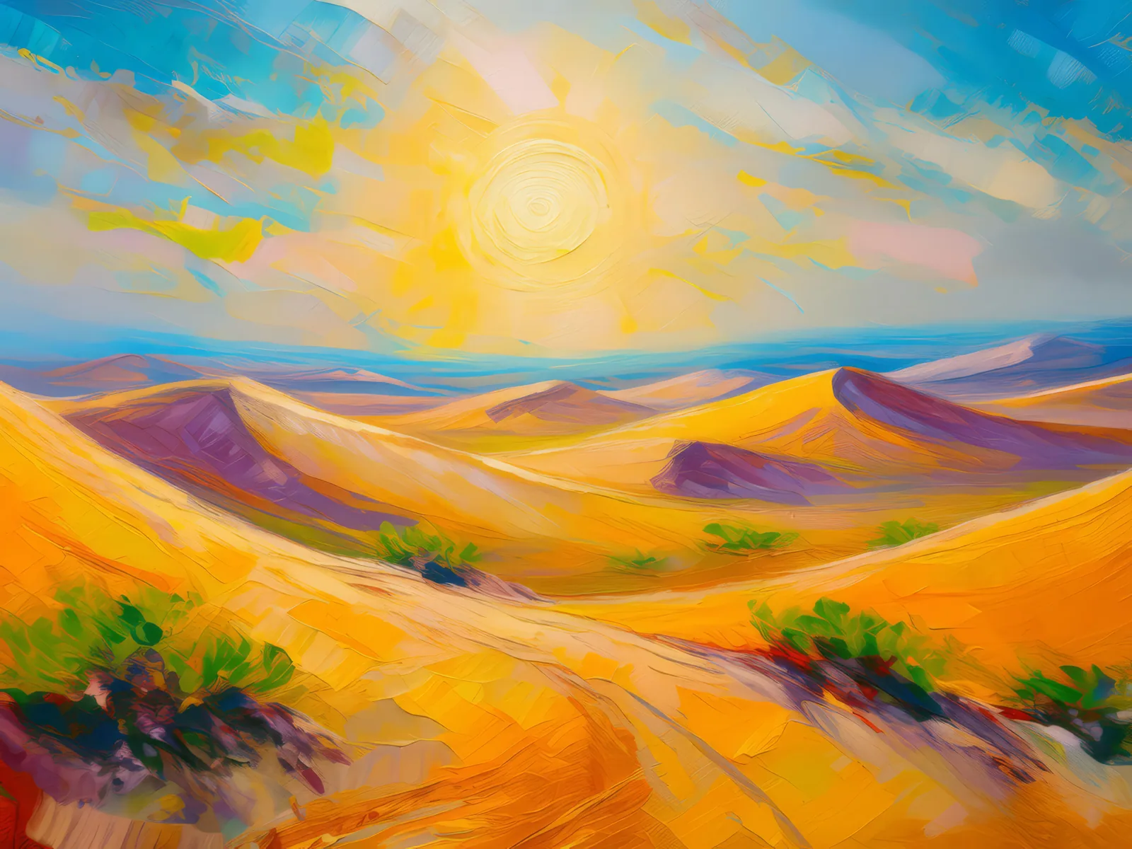 Rolling Desert Dunes, a palette-knife oil landscape by Emma Mickelberg