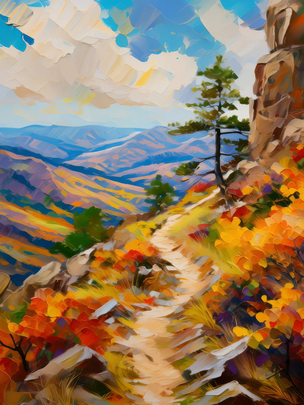 Rugged Plateau Hiking Trail, a palette-knife oil landscape by Emma Mickelberg